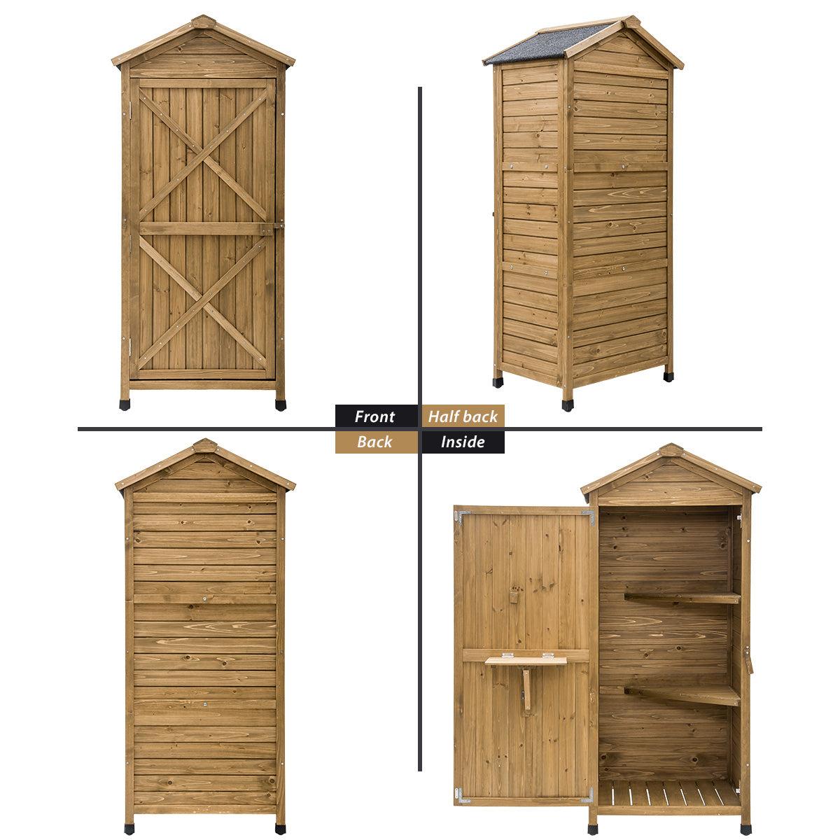 Outdoor WoodenStorage Sheds Fir Wood Lockers with Workstation - Natural