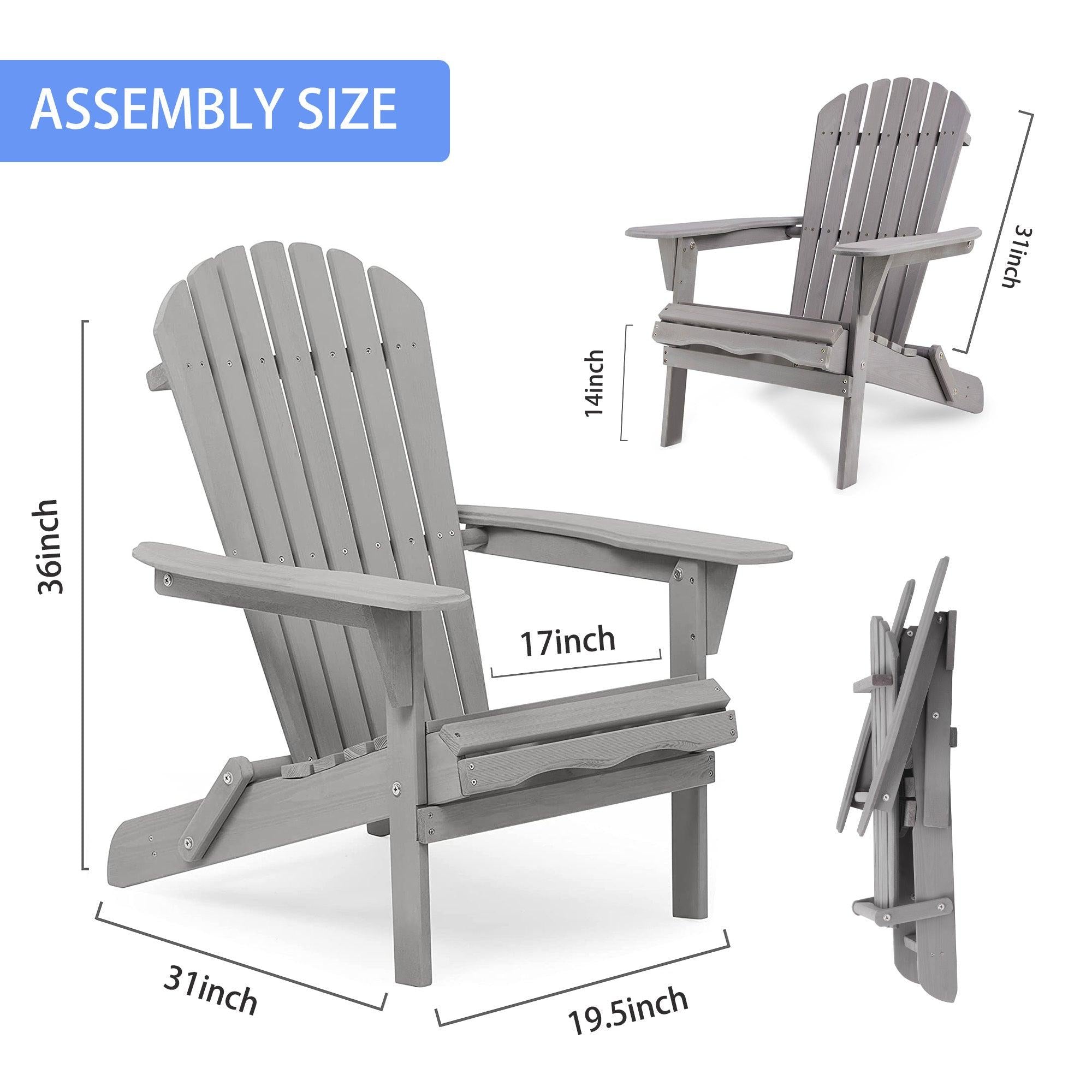 2 PCS Wooden Outdoor Folding Adirondack Chair - Gray