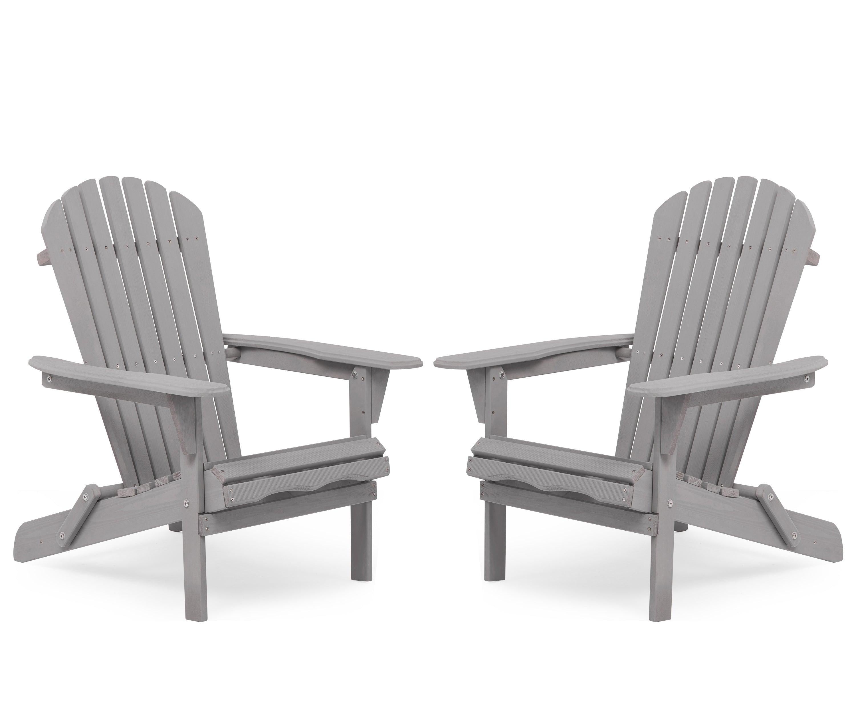 2 PCS Wooden Outdoor Folding Adirondack Chair - Gray