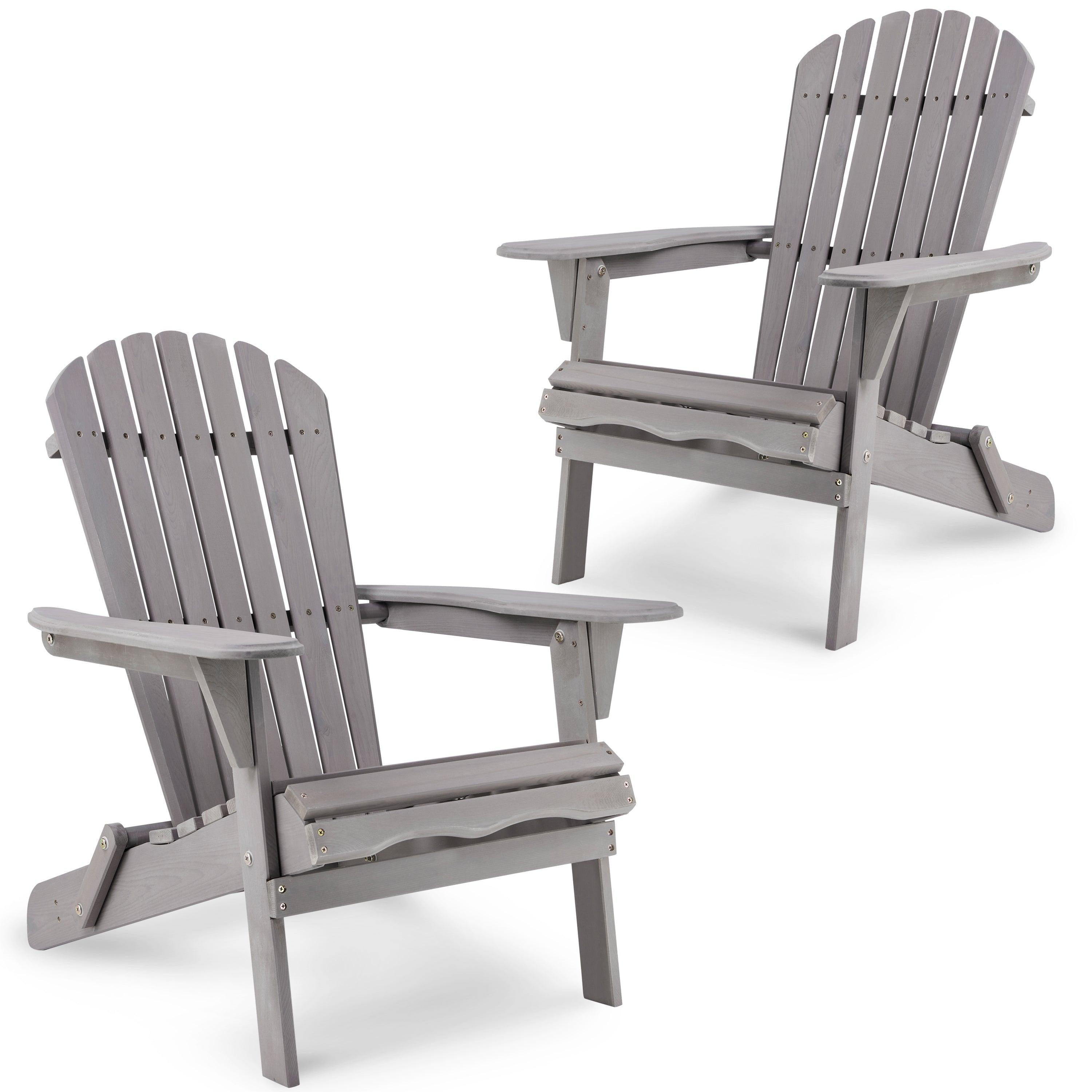 2 PCS Wooden Outdoor Folding Adirondack Chair - Gray