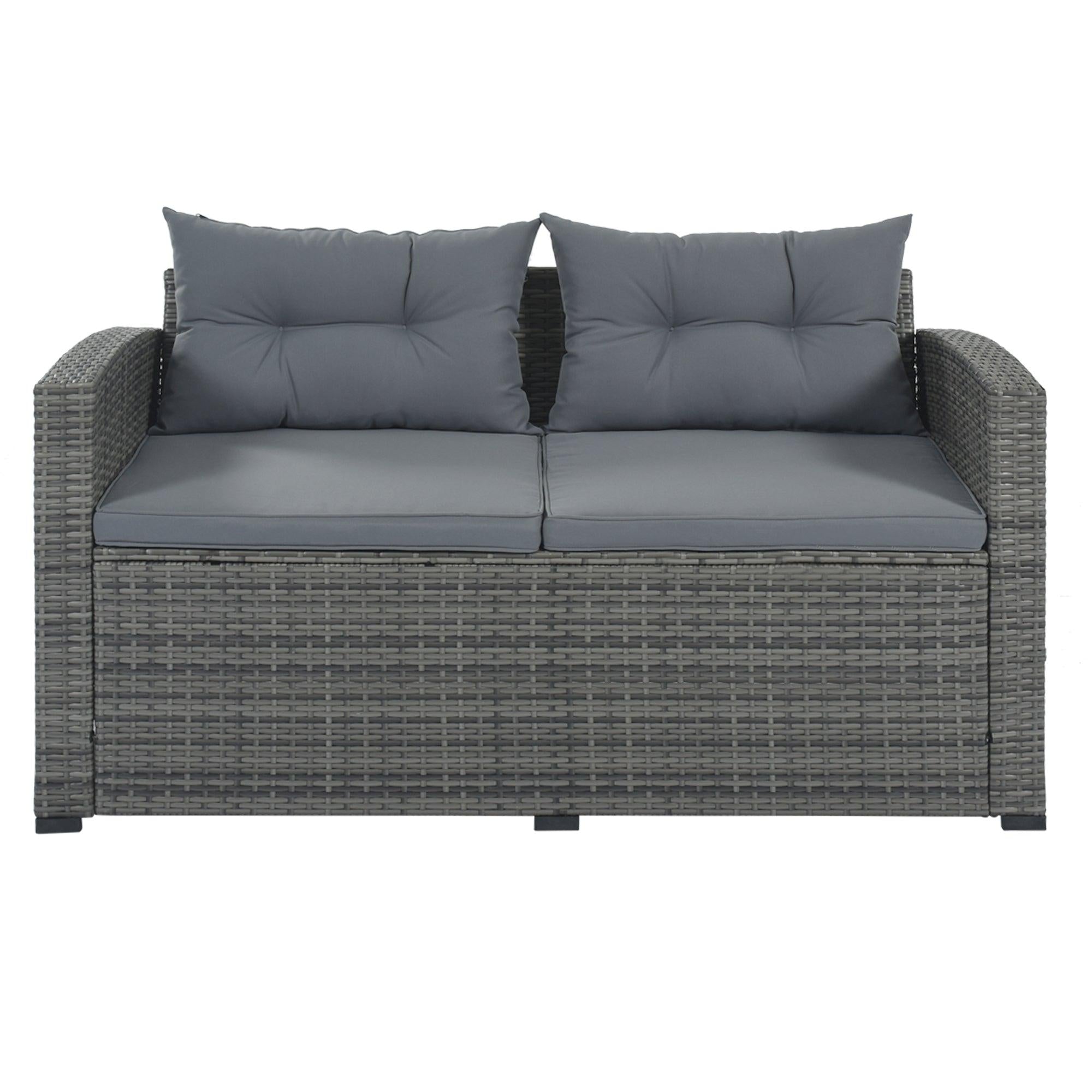 9 PCS Outdoor Patio Large Arrangeable Rattan Furniture Sofa Set with Gray Cushion and Gray Wicker