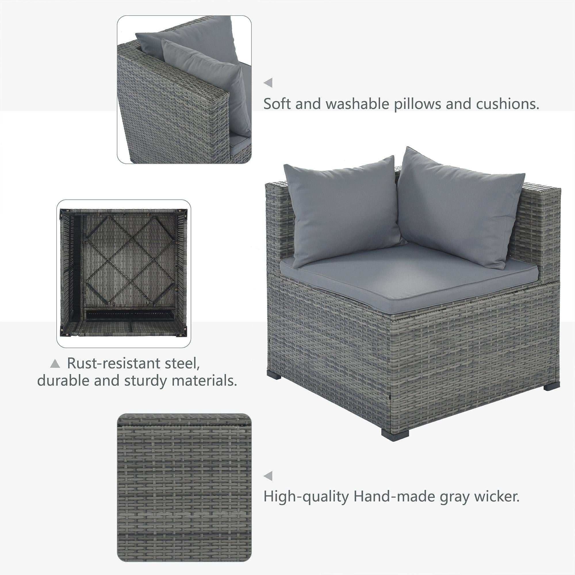 9 PCS Outdoor Patio Large Arrangeable Rattan Furniture Sofa Set with Gray Cushion and Gray Wicker