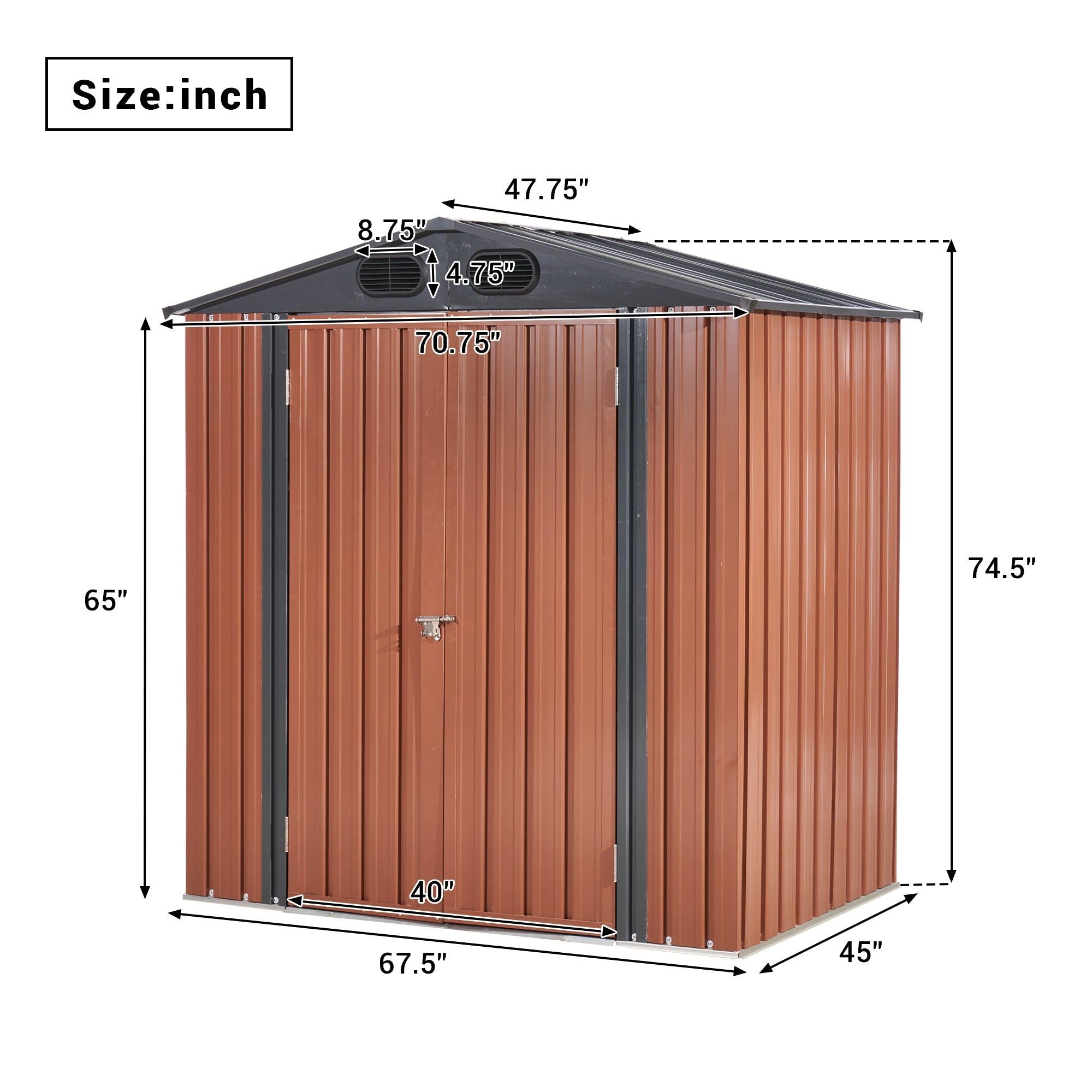 6ft x 4ft Outdoor Galvanized SteelStorage Shed with Lockable Door