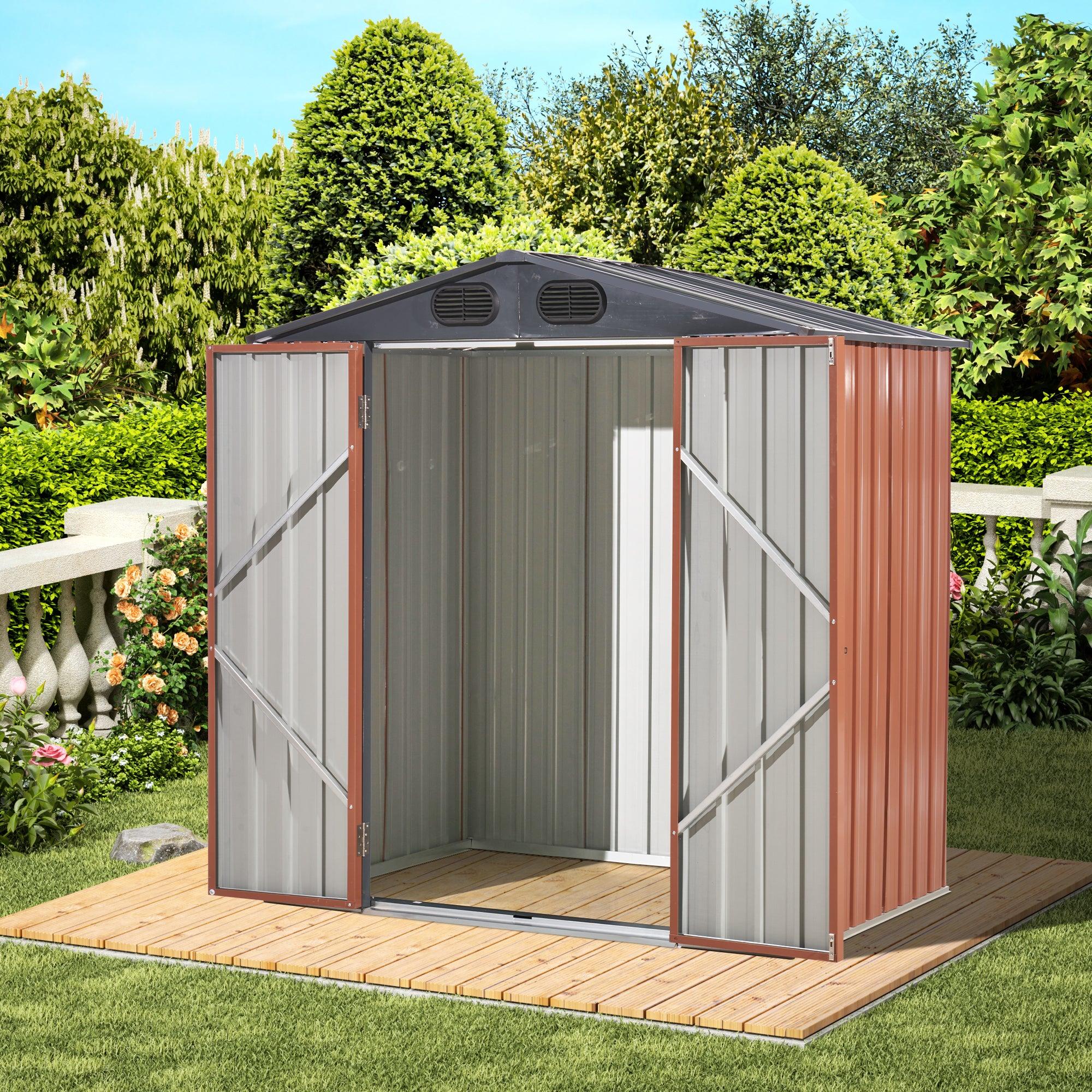 6ft x 4ft Outdoor Galvanized SteelStorage Shed with Lockable Door