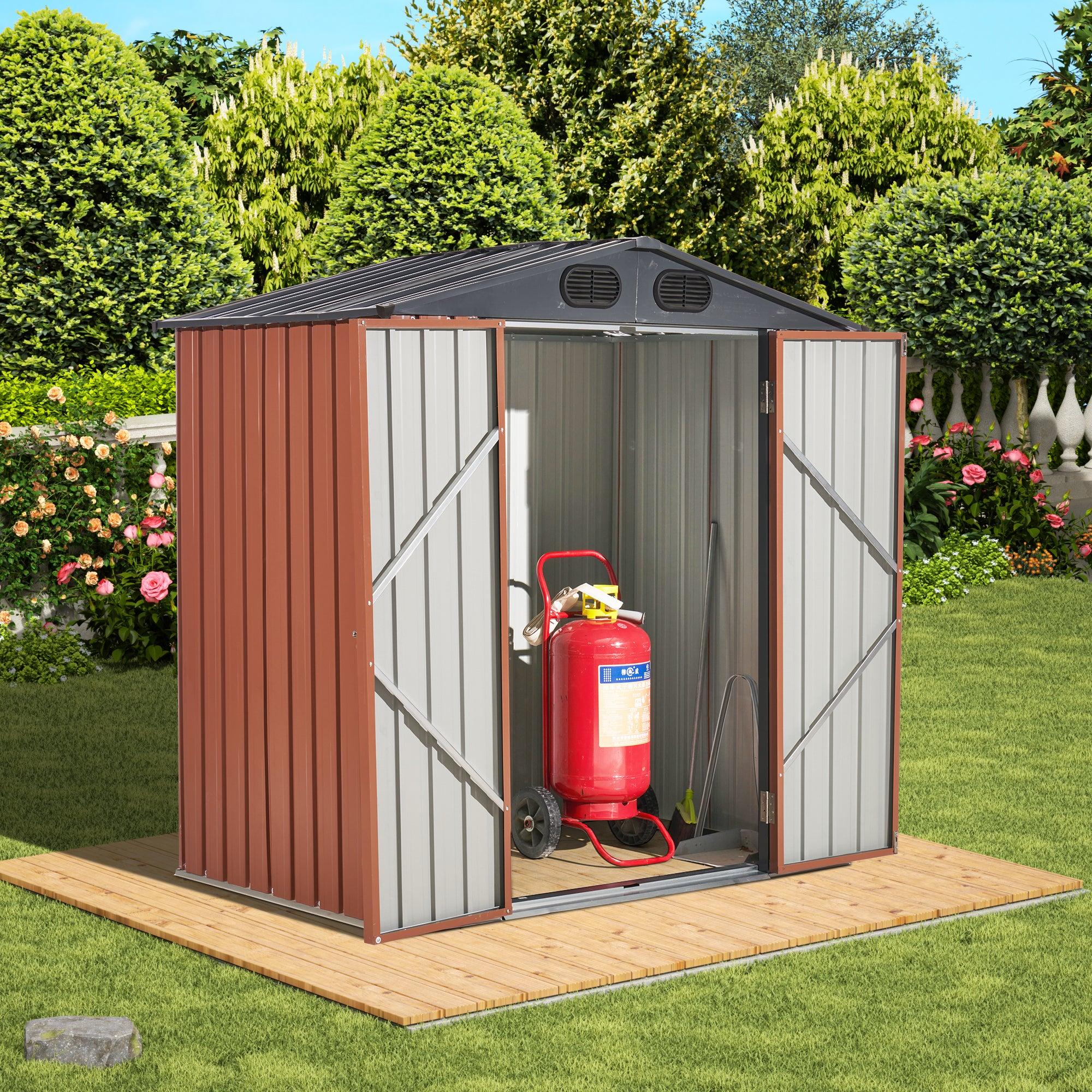 6ft x 4ft Outdoor Galvanized SteelStorage Shed with Lockable Door