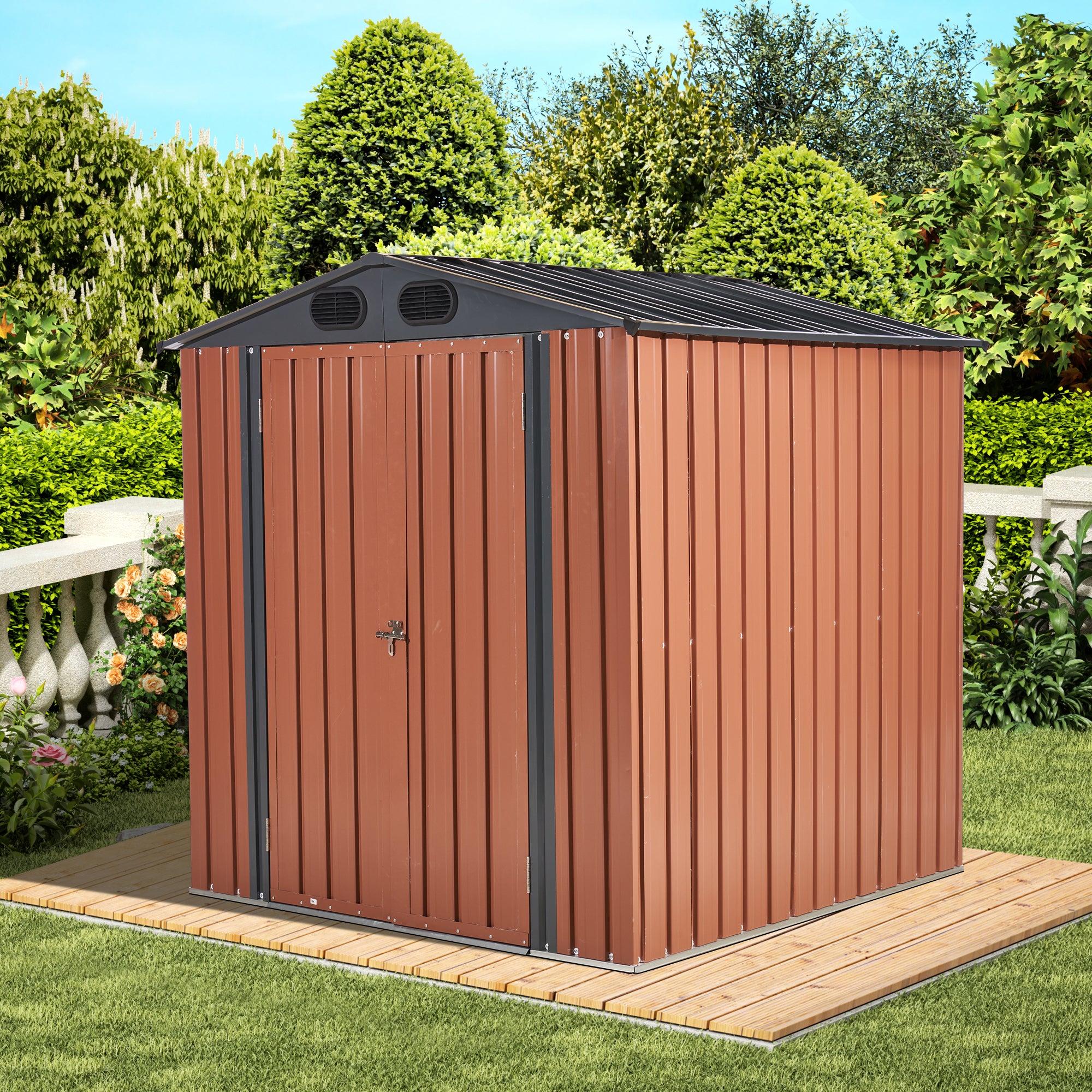 6ft x 6ft Outdoor Galvanized SteelStorage Shed with Lockable Door