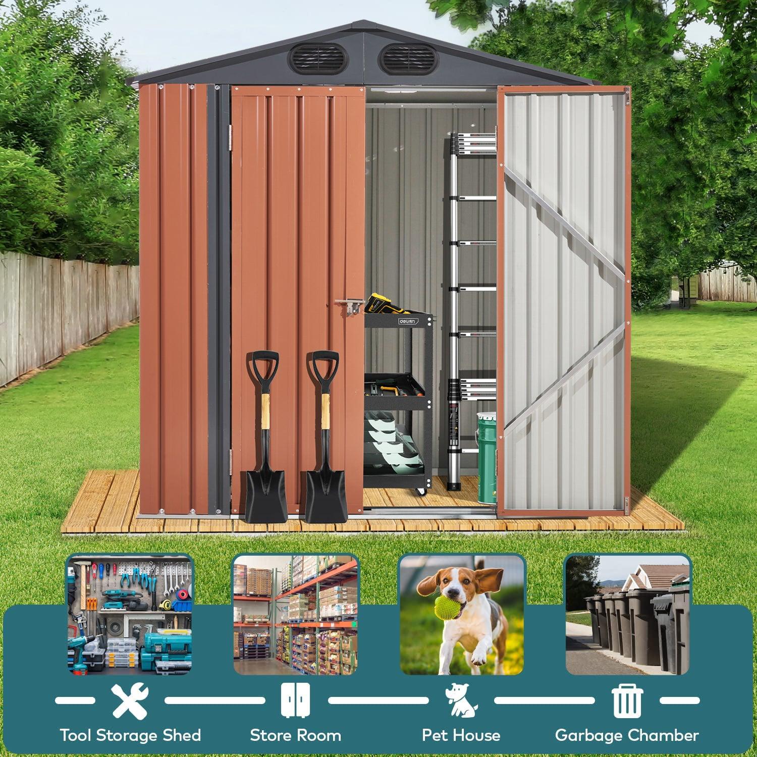 6ft x 6ft Outdoor Galvanized SteelStorage Shed with Lockable Door