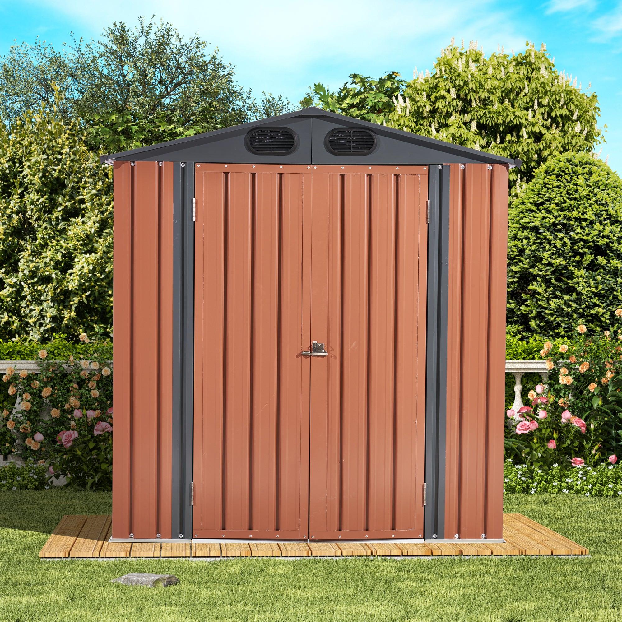 6ft x 6ft Outdoor Galvanized SteelStorage Shed with Lockable Door image