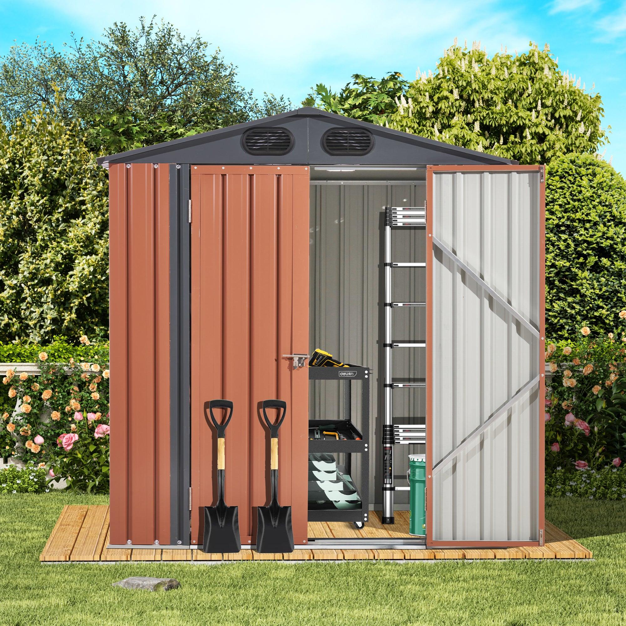 6ft x 6ft Outdoor Galvanized SteelStorage Shed with Lockable Door