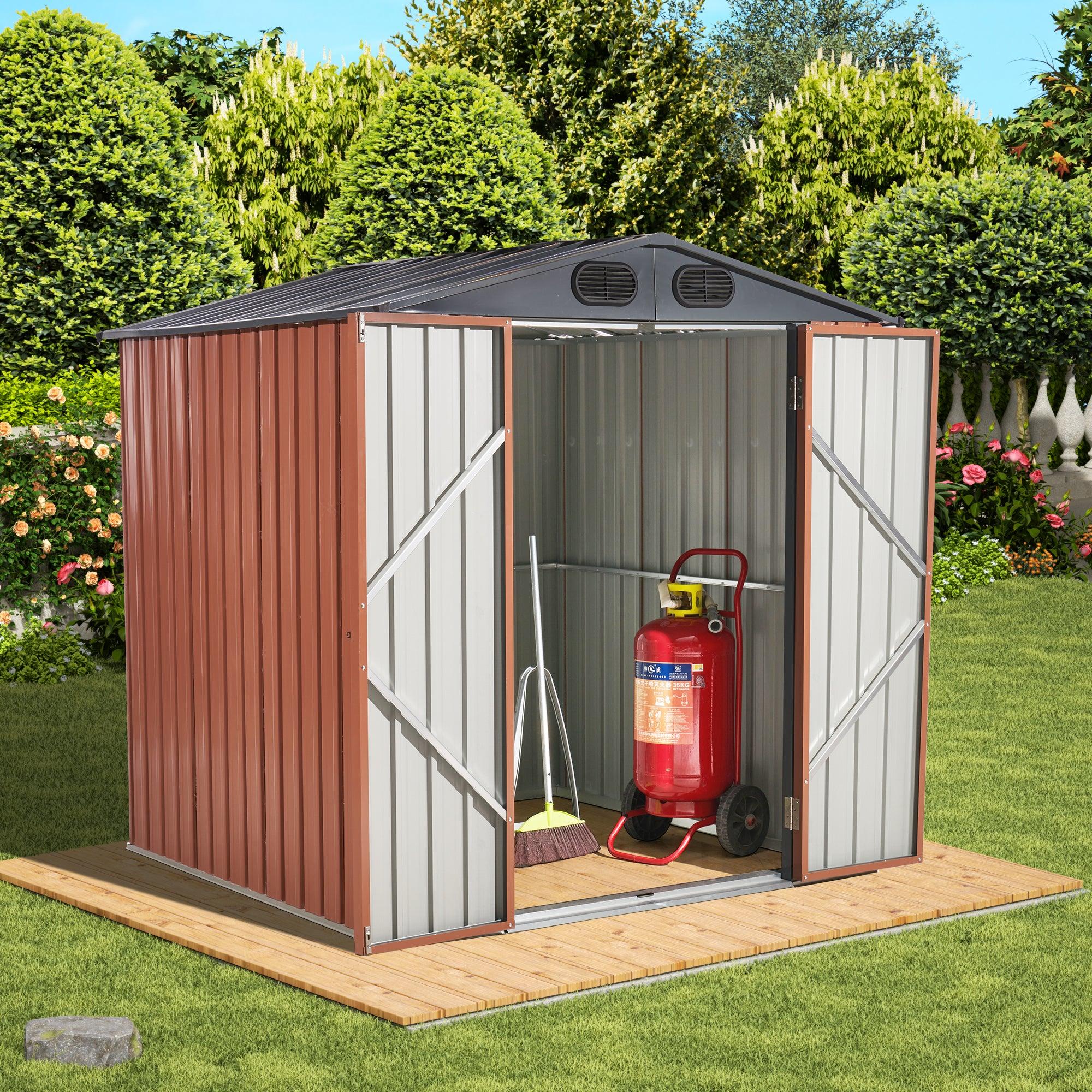 6ft x 6ft Outdoor Galvanized SteelStorage Shed with Lockable Door