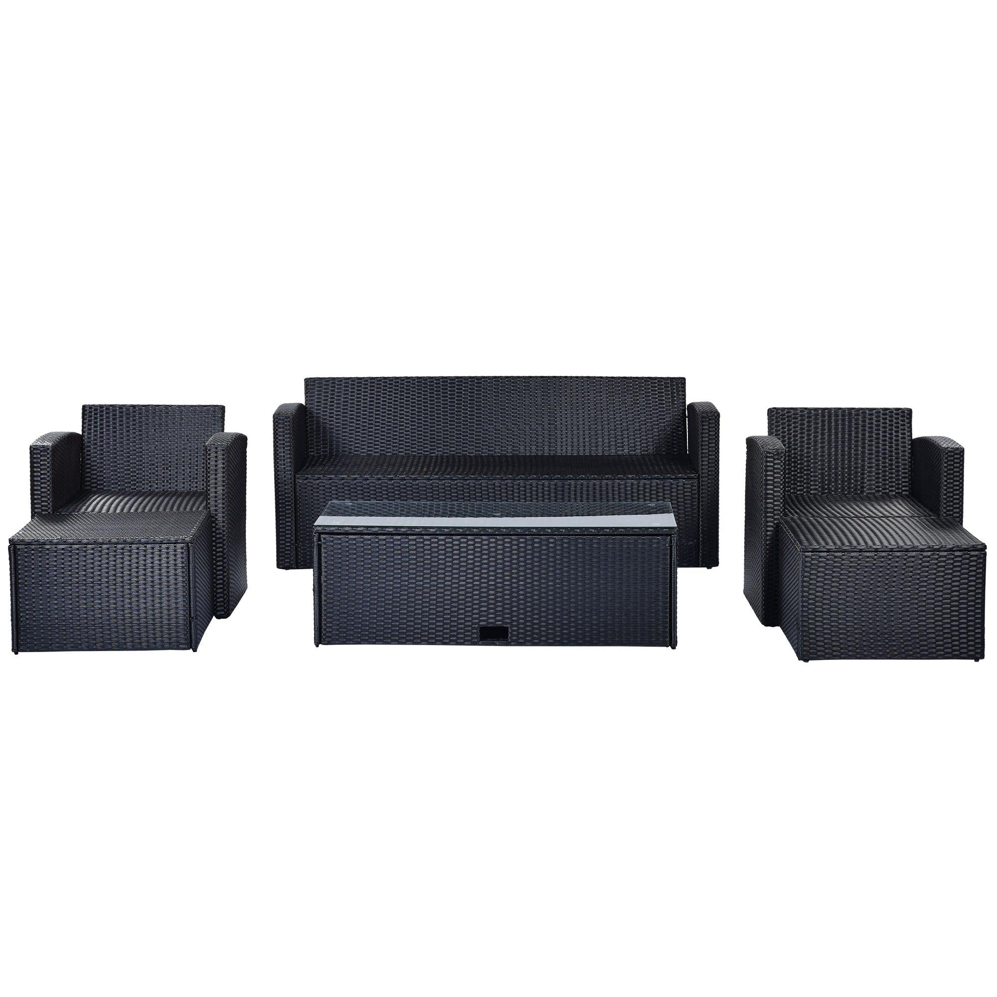 6 PCS All-Weather Wicker PE Rattan Patio Outdoor Dining Conversation Sectional Set with Black Wicker and Beige Cushions