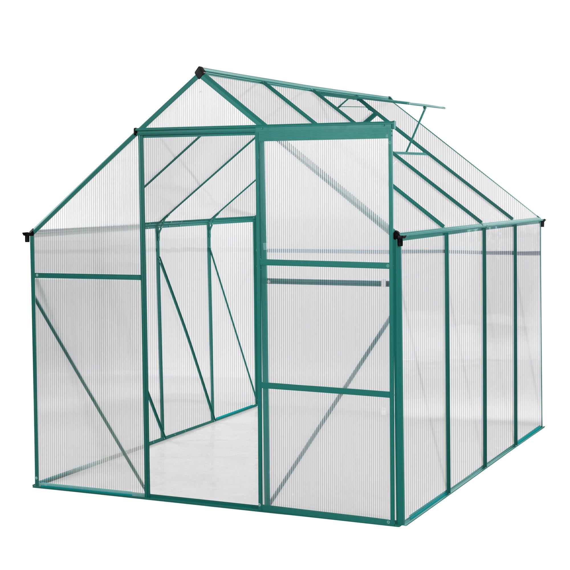 Outdoor Patio 6ft x 8ft Walk-in Polycarbonate Greenhouse with Window and Aluminum Base