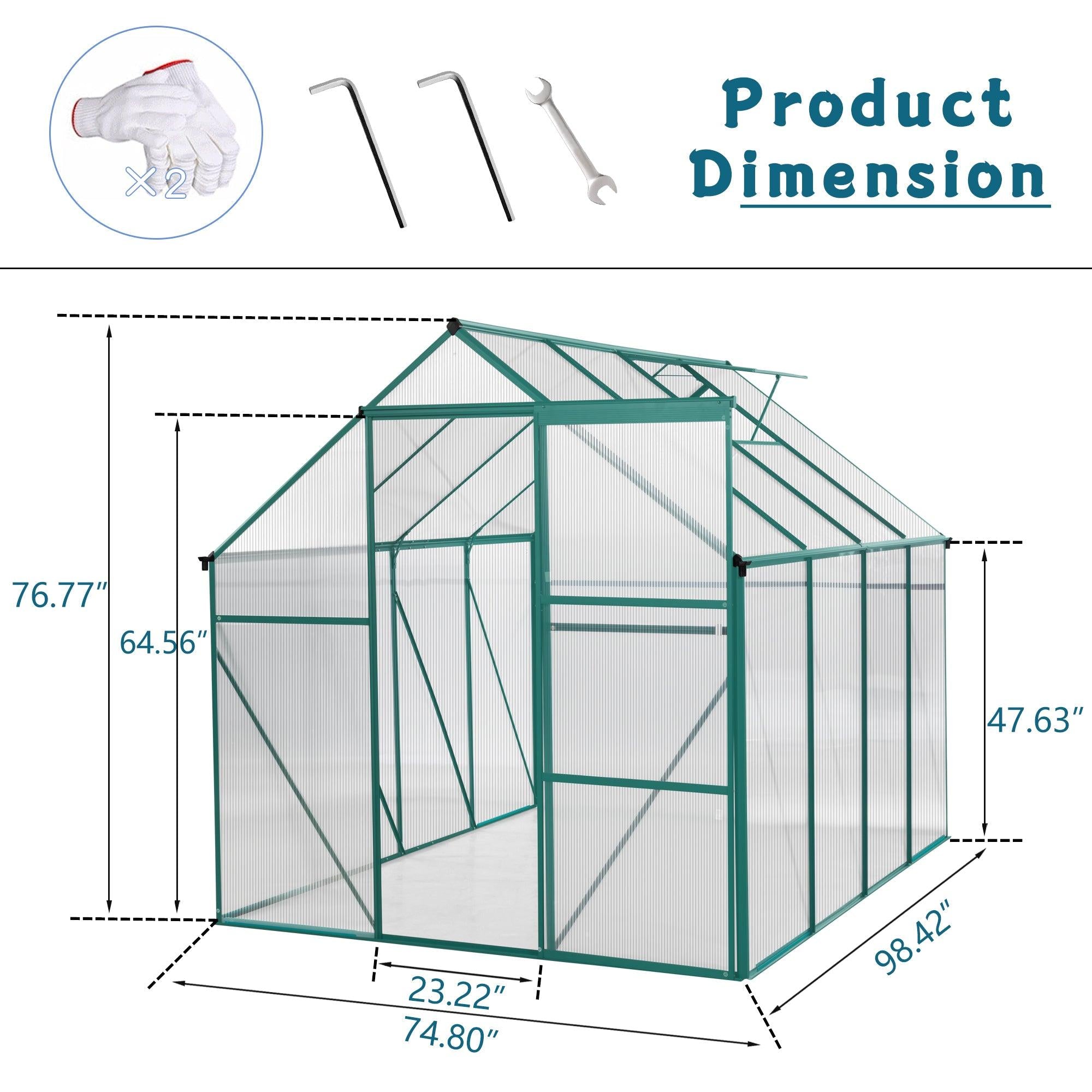 Outdoor Patio 6ft x 8ft Walk-in Polycarbonate Greenhouse with Window and Aluminum Base