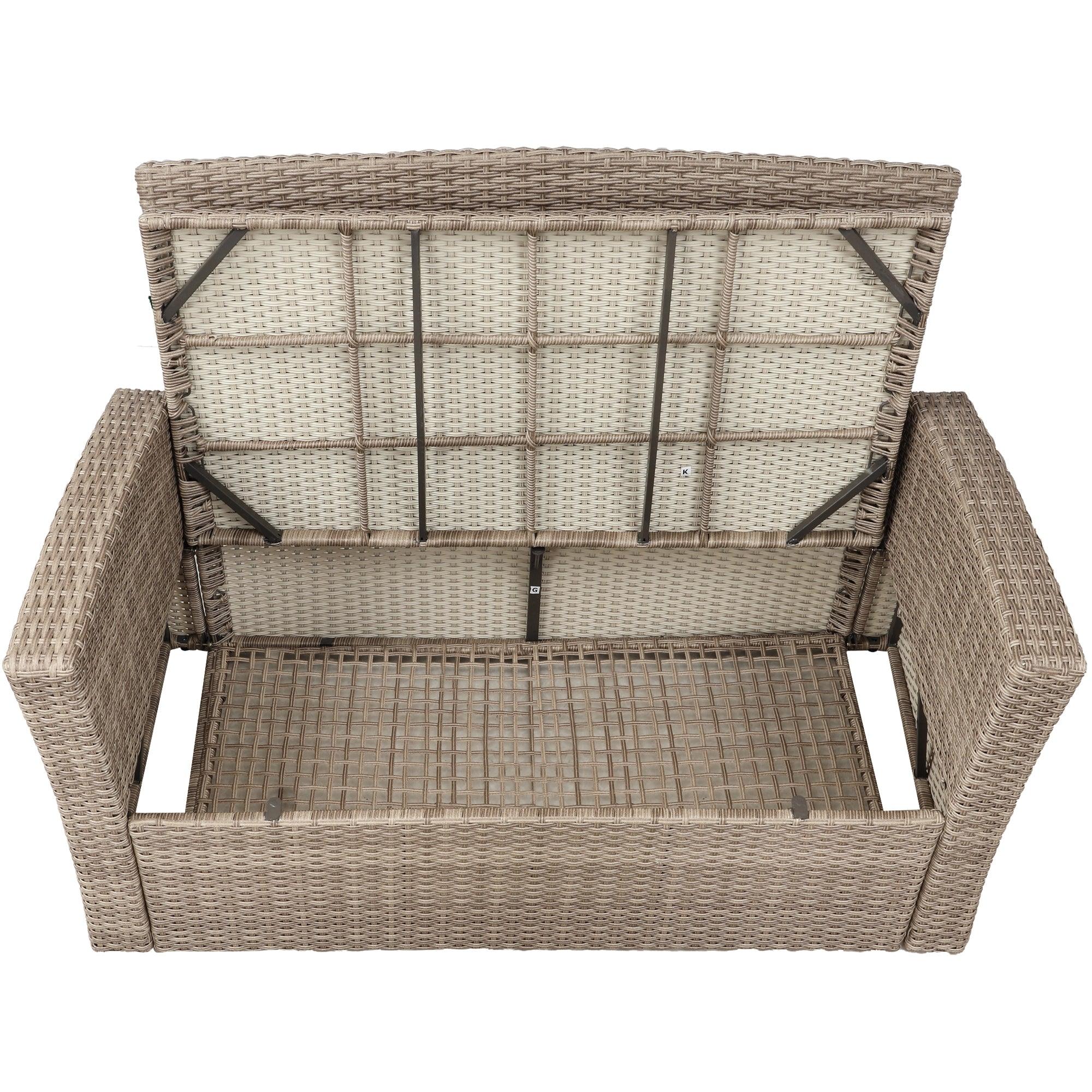 4 PCS Outdoor All Weather Wicker Rattan Patio Furniture Set with Ottoman and Gray Cushions