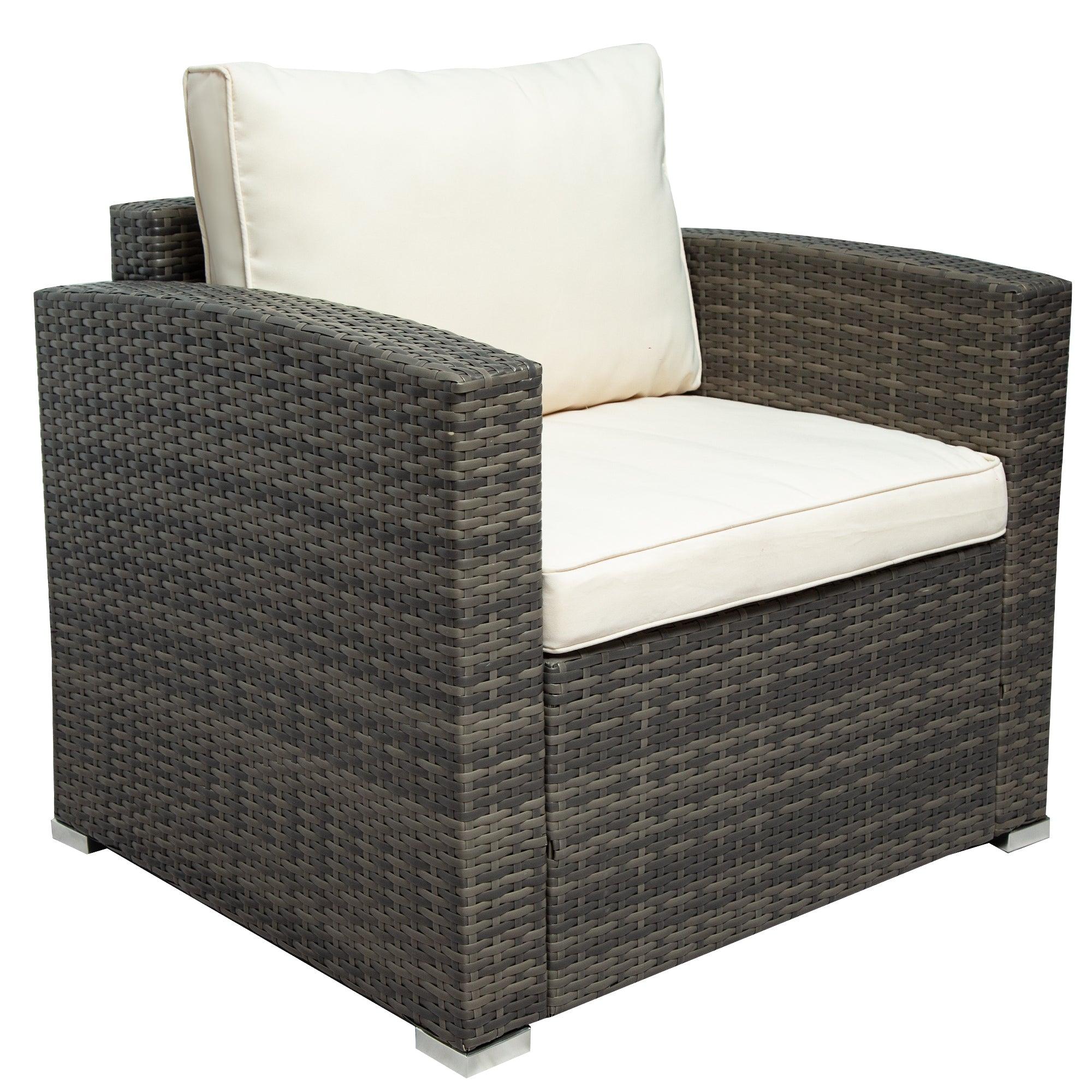 7 PCS Outdoor Patio Arrangeable Wicker Rattan Furniture Sets with Table,Storage Box, and Beige Cushion