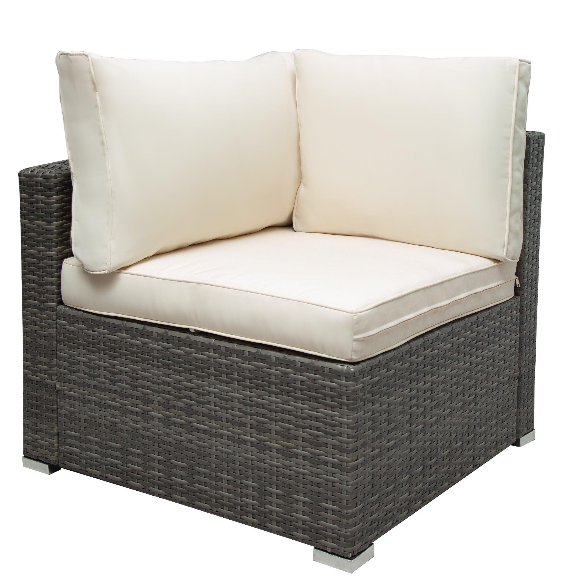 7 PCS Outdoor Patio Arrangeable Wicker Rattan Furniture Sets with Table,Storage Box, and Beige Cushion