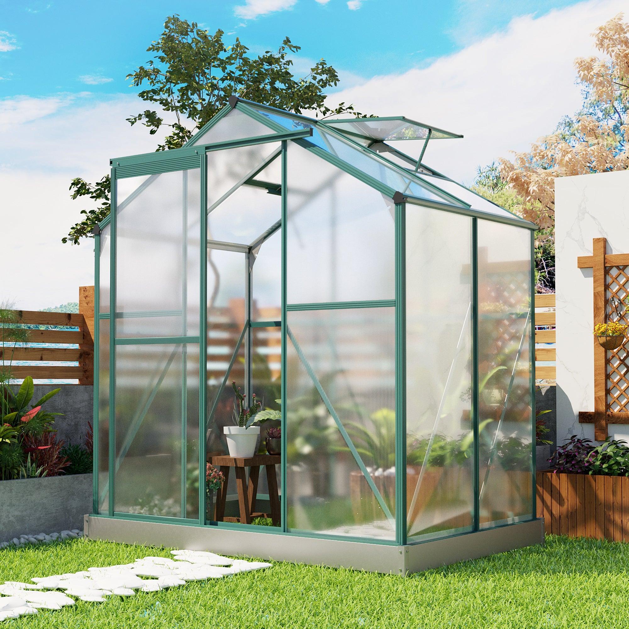 Outdoor Patio 6.2ft W x 4.3ft D Walk-in Polycarbonate Greenhouse with 2 Windows and Aluminum Base