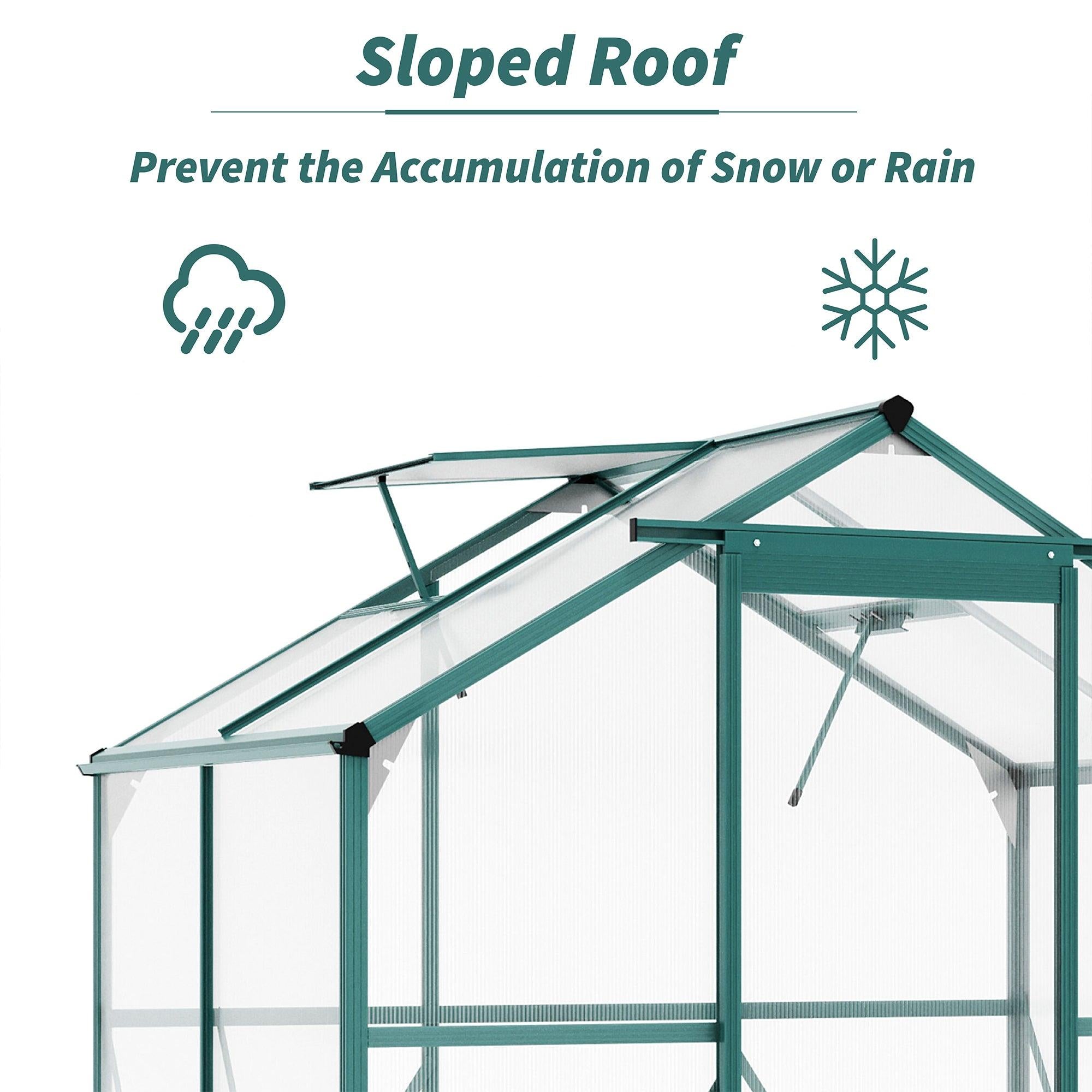 Outdoor Patio 6.2ft W x 4.3ft D Walk-in Polycarbonate Greenhouse with 2 Windows and Aluminum Base