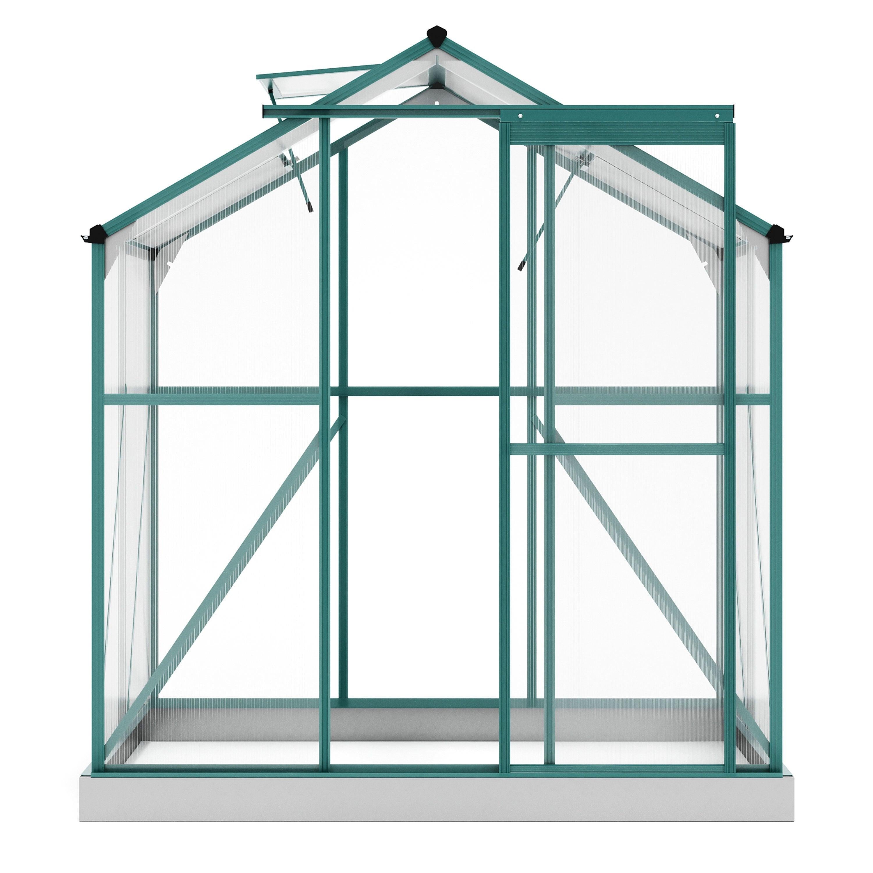 Outdoor Patio 6.2ft W x 4.3ft D Walk-in Polycarbonate Greenhouse with 2 Windows and Aluminum Base