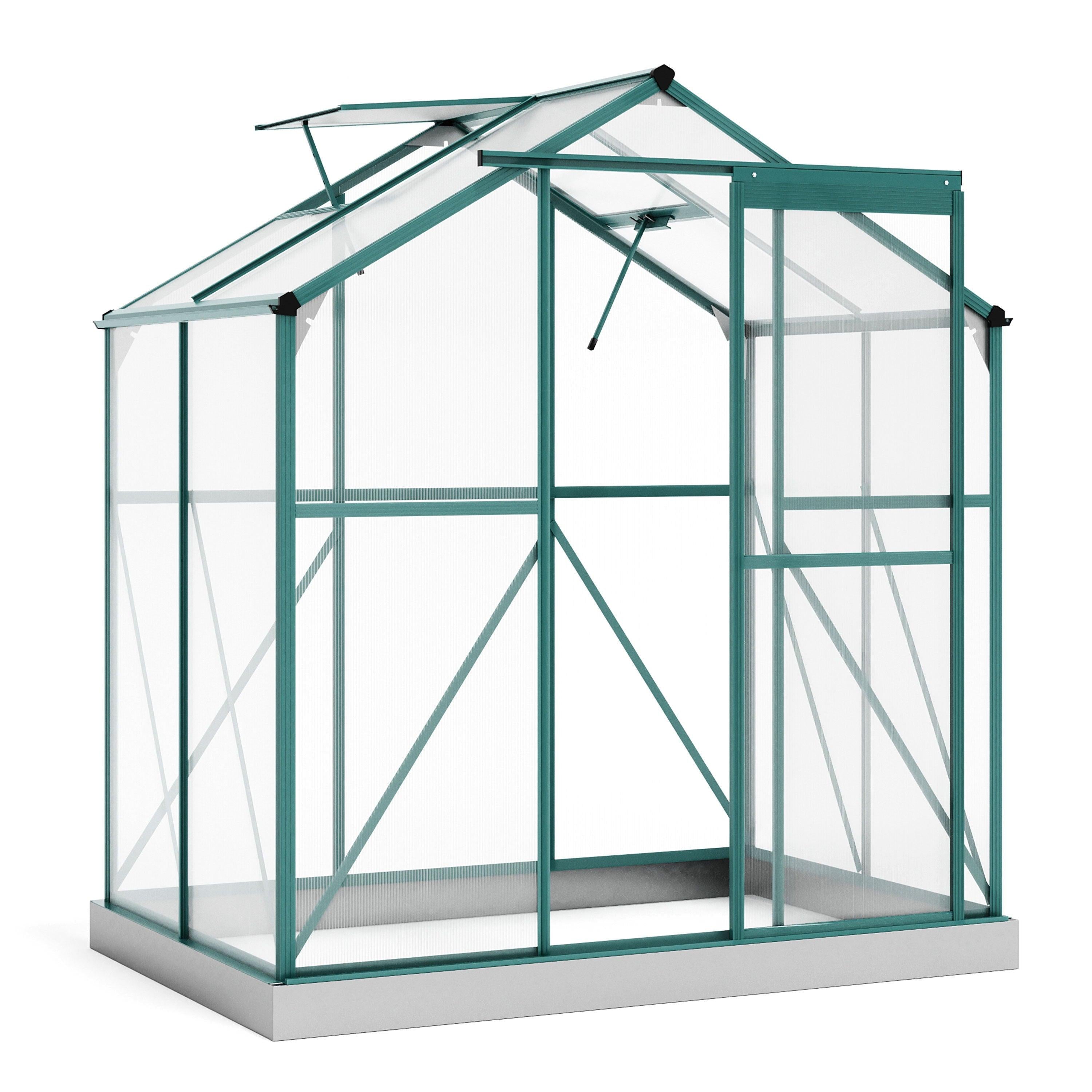 Outdoor Patio 6.2ft W x 4.3ft D Walk-in Polycarbonate Greenhouse with 2 Windows and Aluminum Base