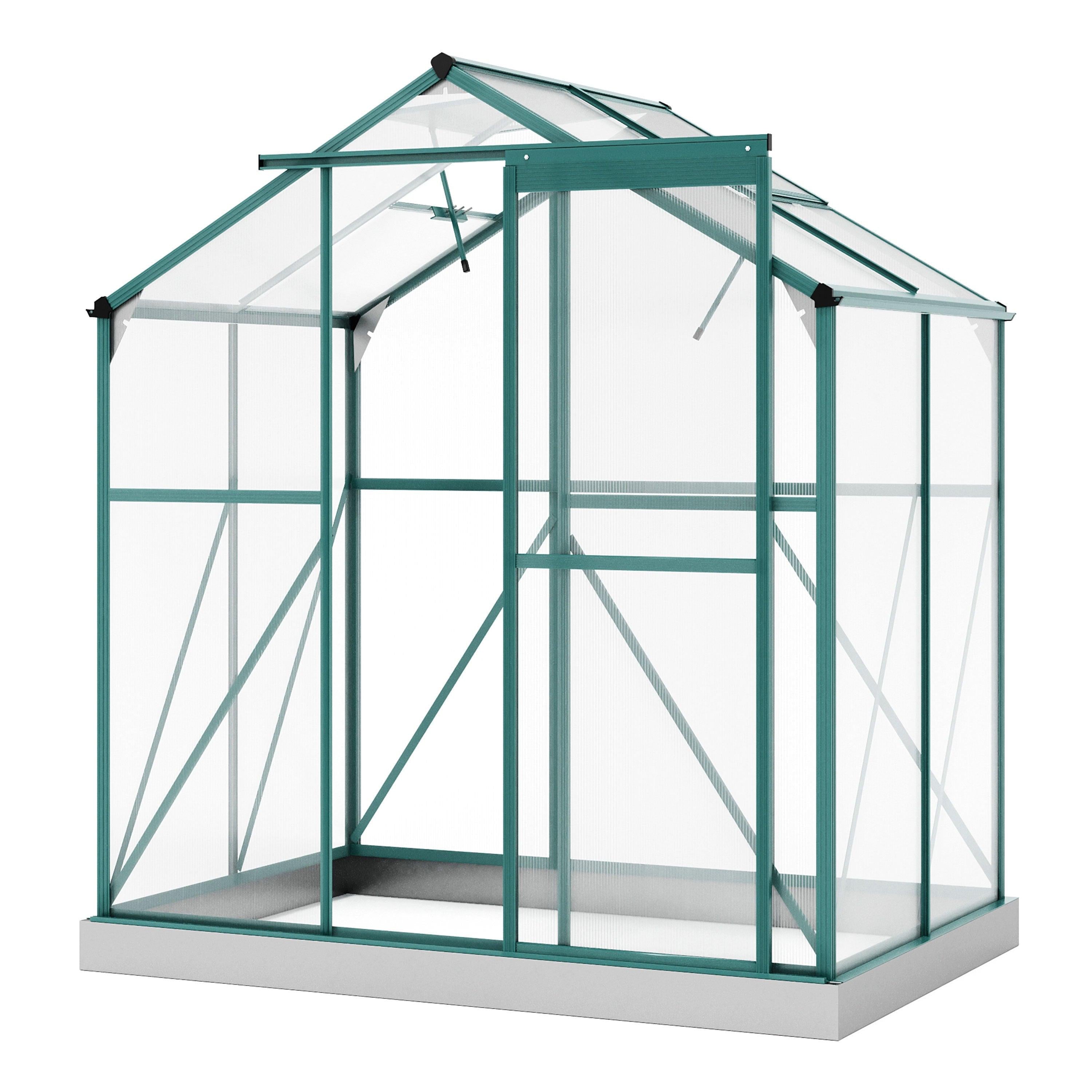 Outdoor Patio 6.2ft W x 4.3ft D Walk-in Polycarbonate Greenhouse with 2 Windows and Aluminum Base