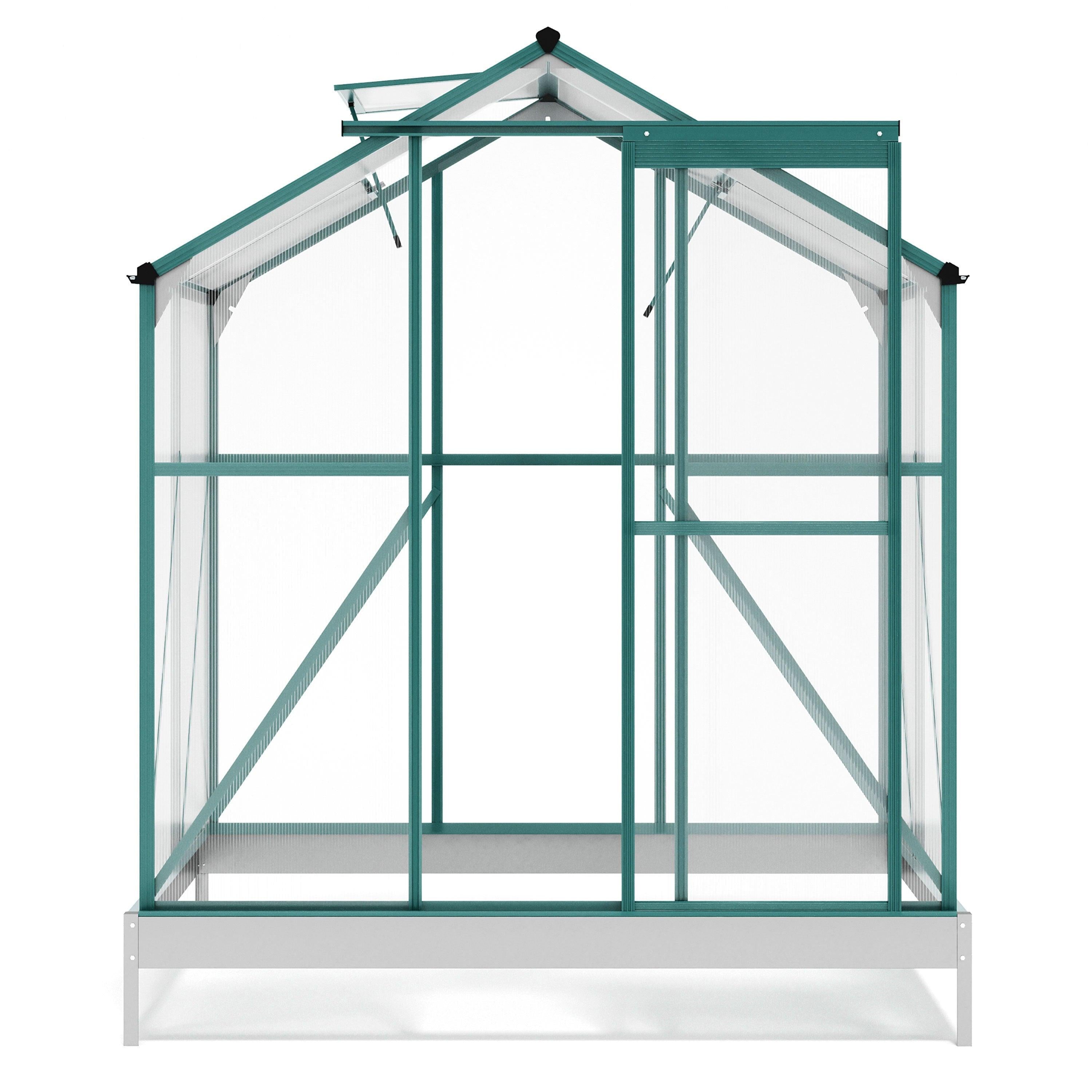 Outdoor Patio 6.2ft W x 4.3ft D Walk-in Polycarbonate Greenhouse with 2 Windows and Aluminum Base