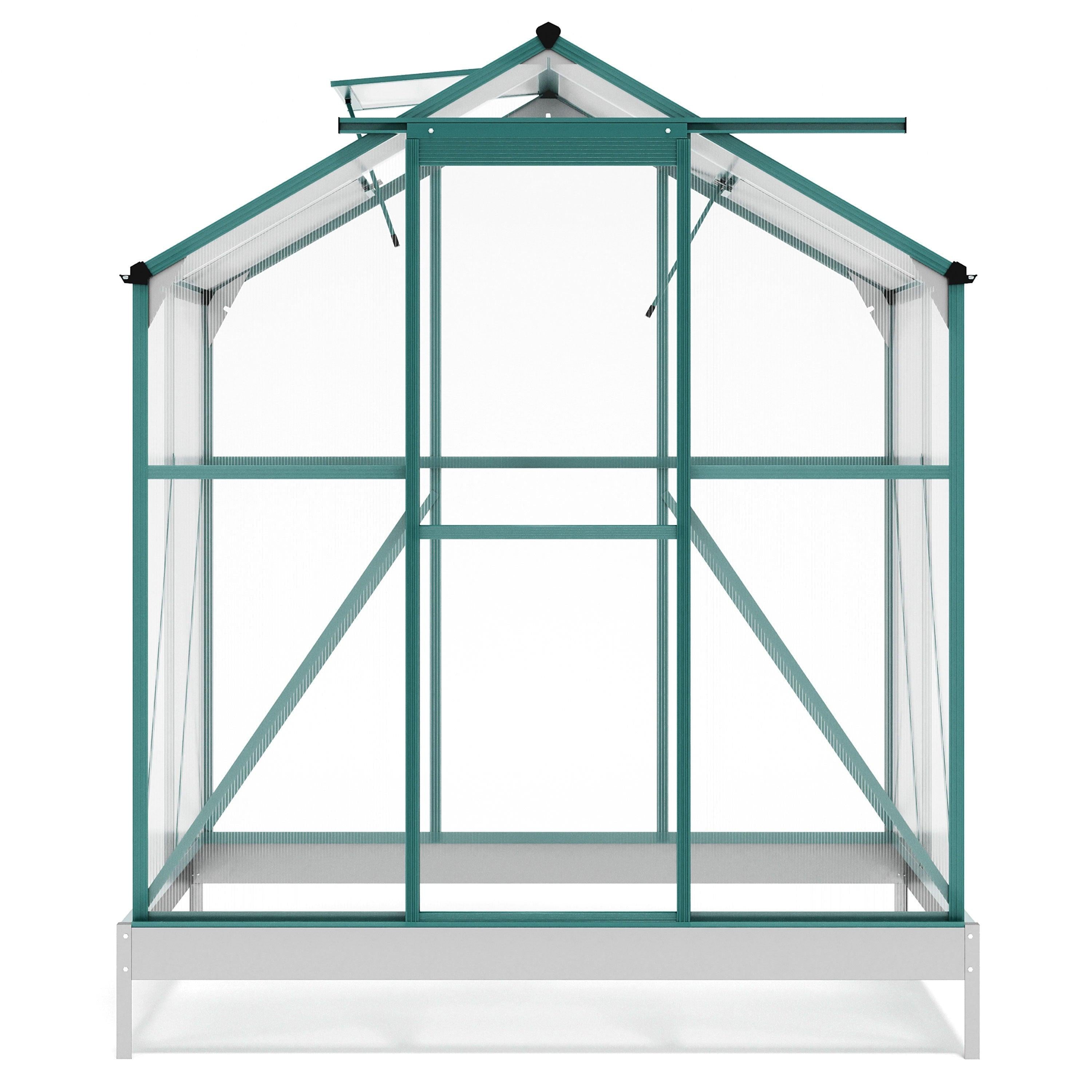 Outdoor Patio 6.2ft W x 4.3ft D Walk-in Polycarbonate Greenhouse with 2 Windows and Aluminum Base