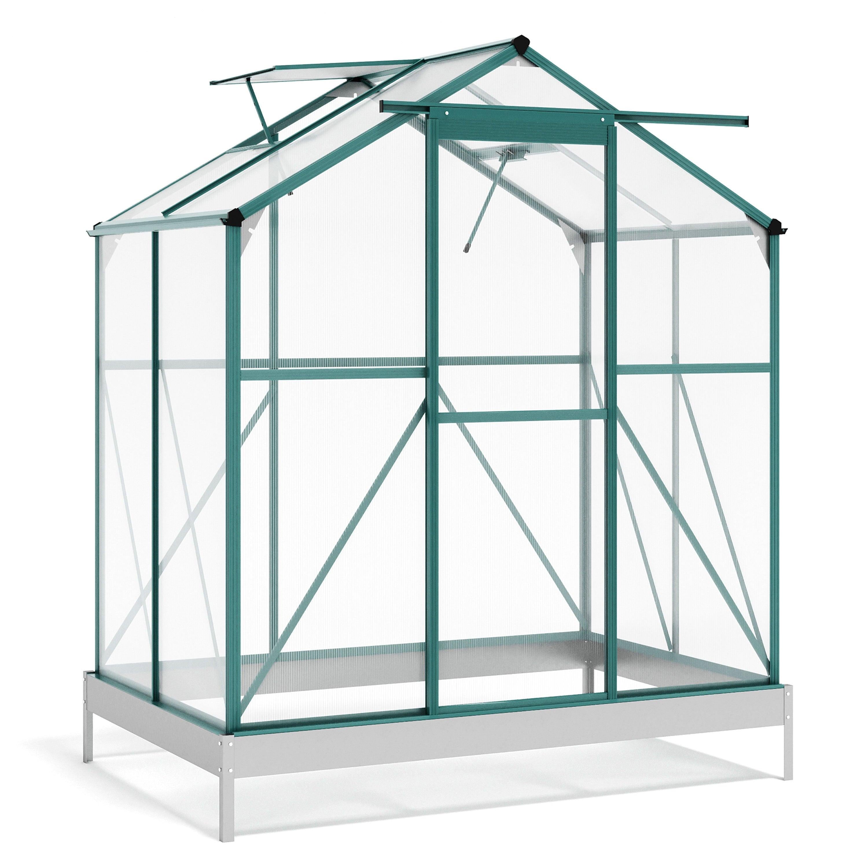 Outdoor Patio 6.2ft W x 4.3ft D Walk-in Polycarbonate Greenhouse with 2 Windows and Aluminum Base