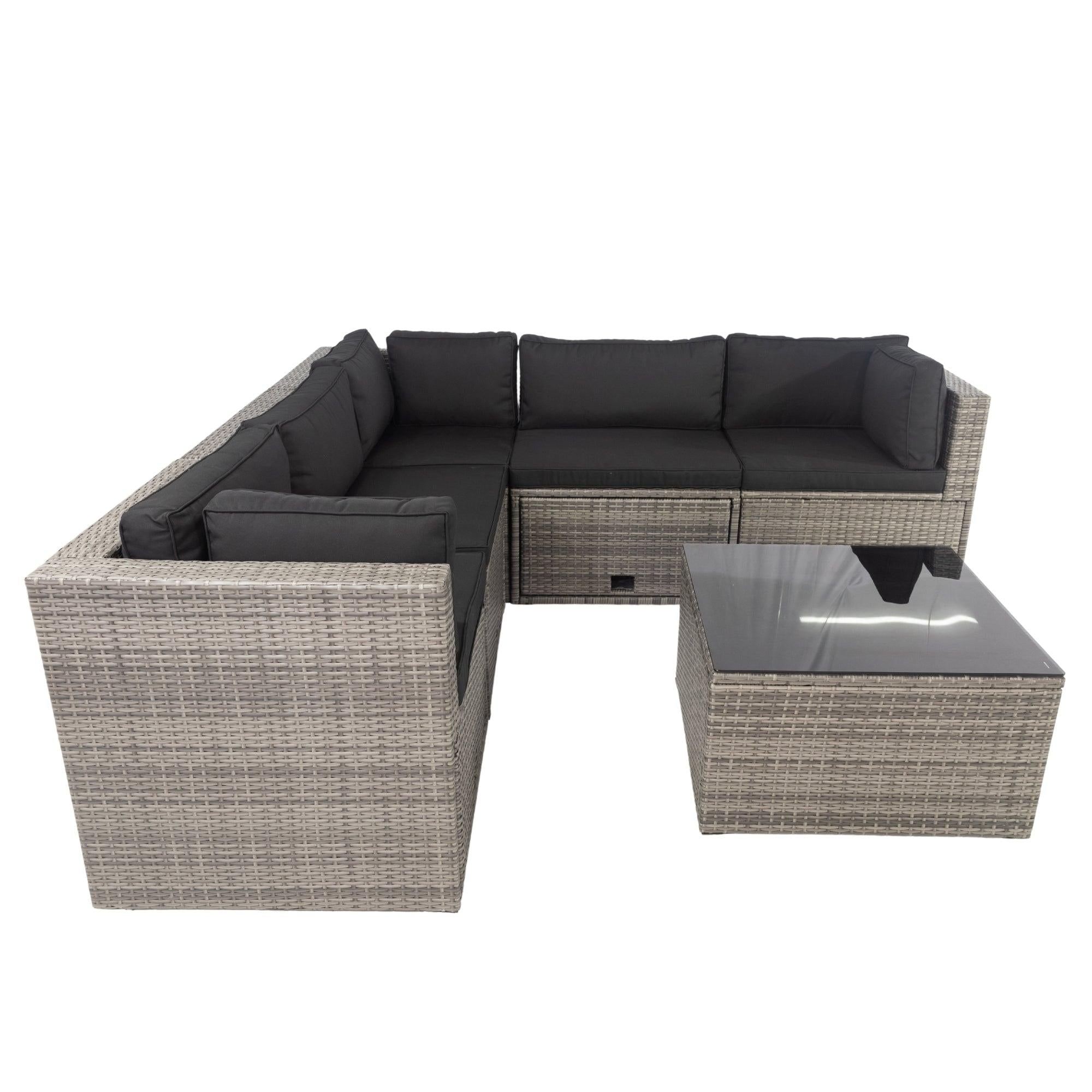 6 PCS PE Rattan sectional Outdoor Furniture Cushioned  Sofa Set with 3Storage Under Seat Grey