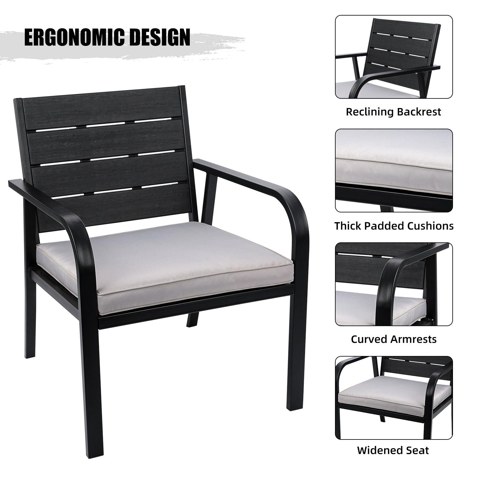 4 PCS Outdoor Patio Conversation Wood Grain Design PE Steel Frame Seating Set - White