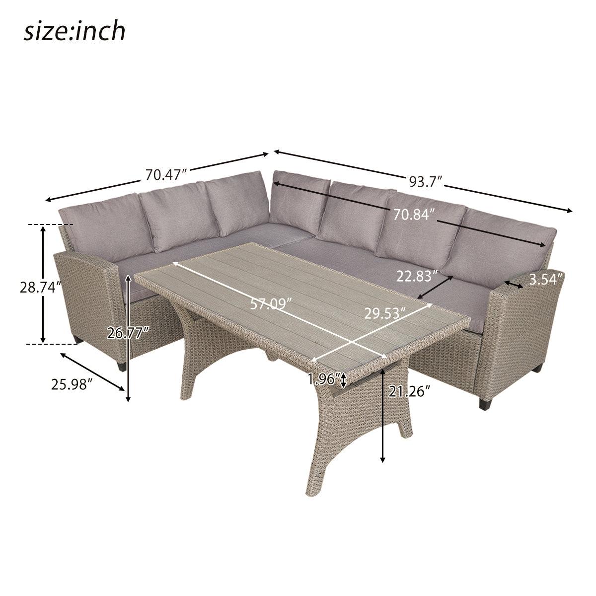 Outdoor Patio Furniture PE Rattan Wicker  Sectional Sofa Set with Table and Brown Cushions