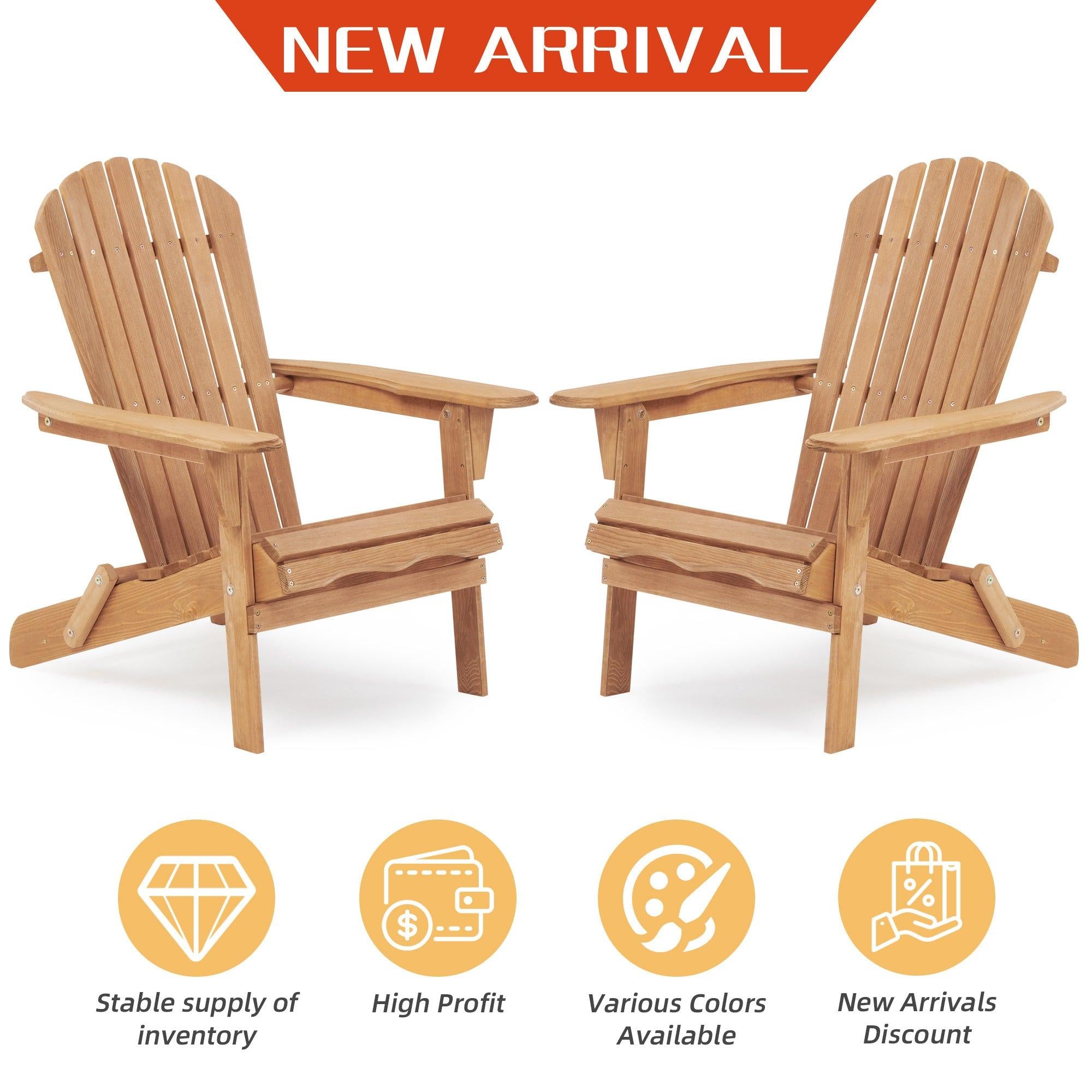 2 PCS Wooden Outdoor Folding Adirondack Chair - Brown image