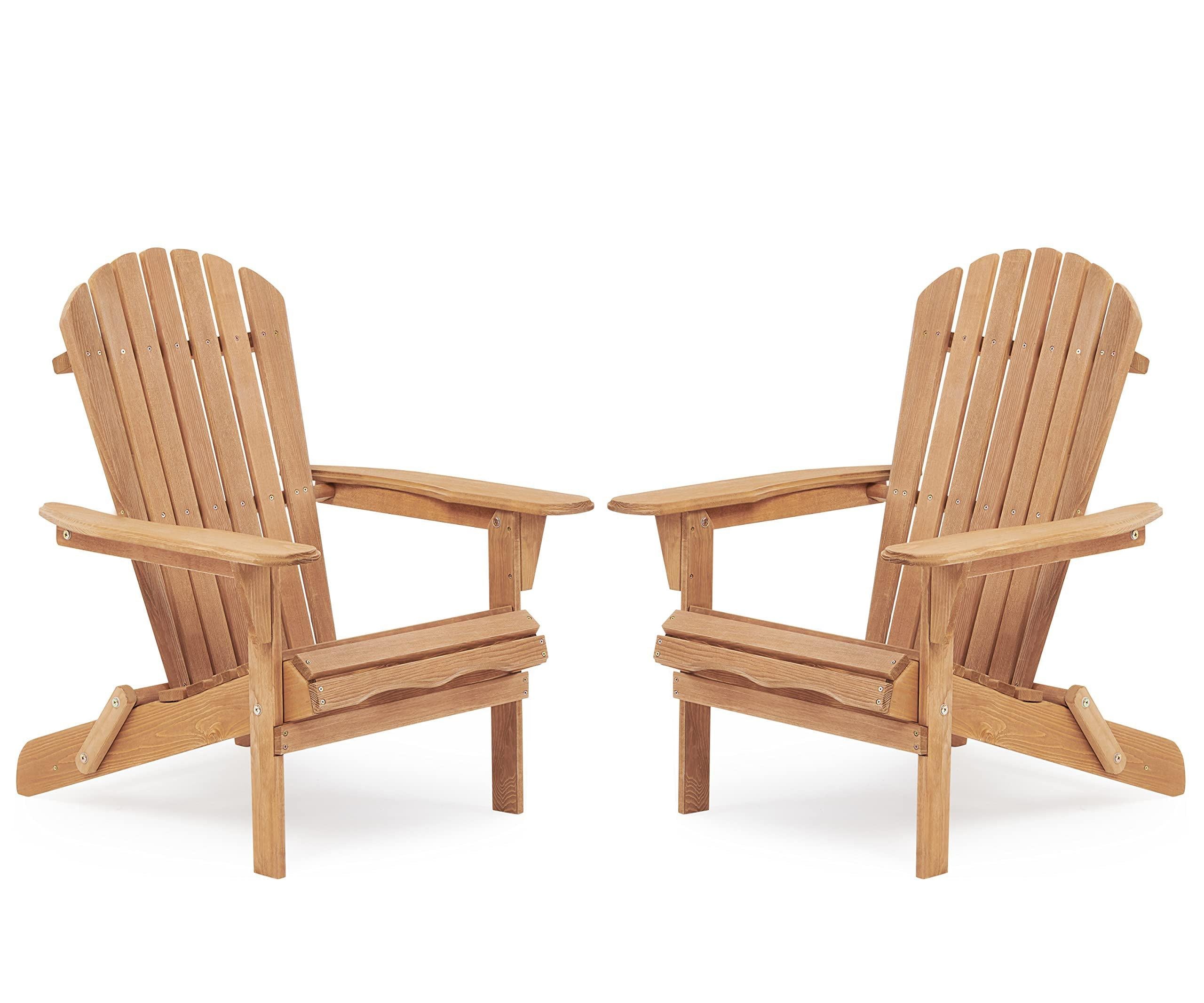 2 PCS Wooden Outdoor Folding Adirondack Chair - Brown