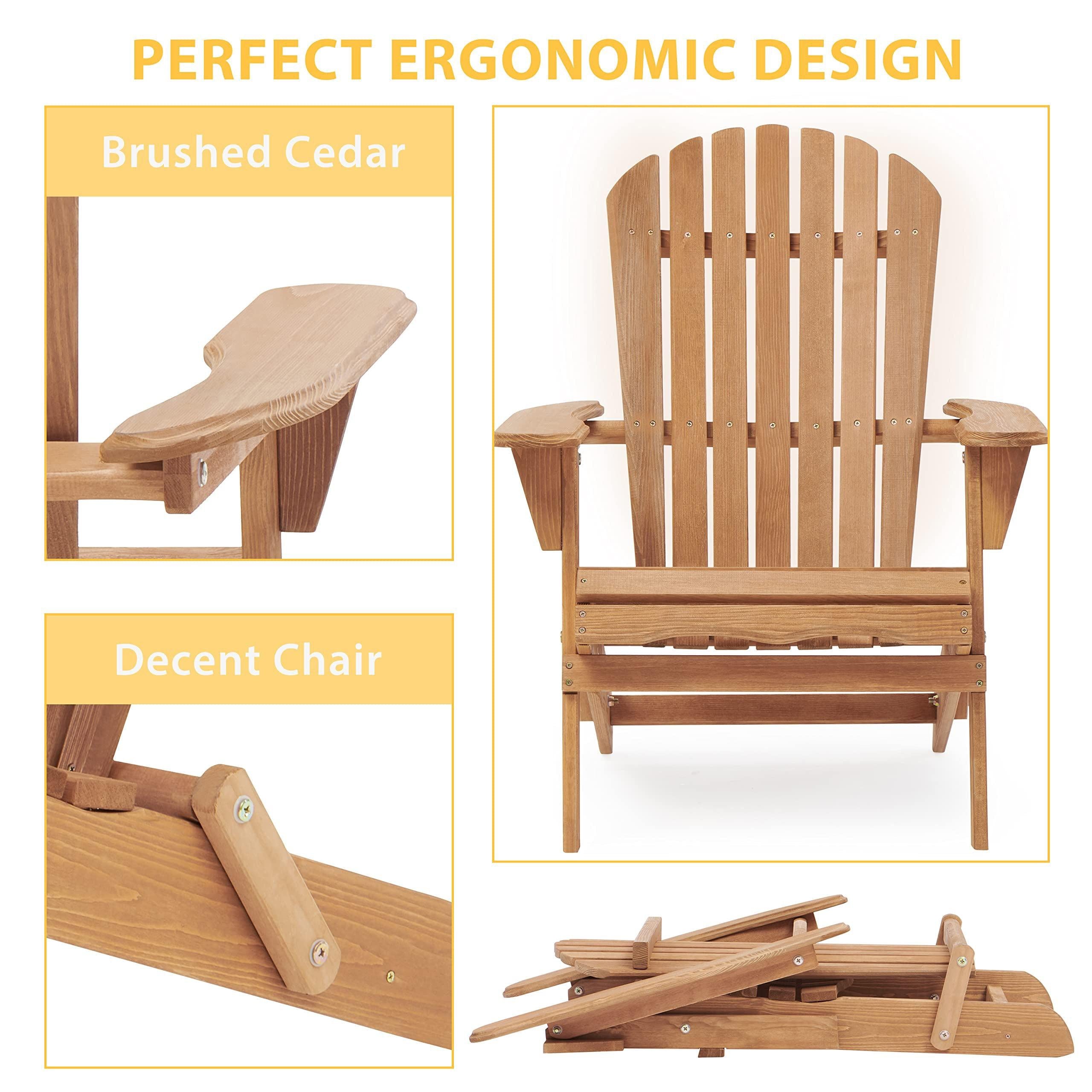 2 PCS Wooden Outdoor Folding Adirondack Chair - Brown