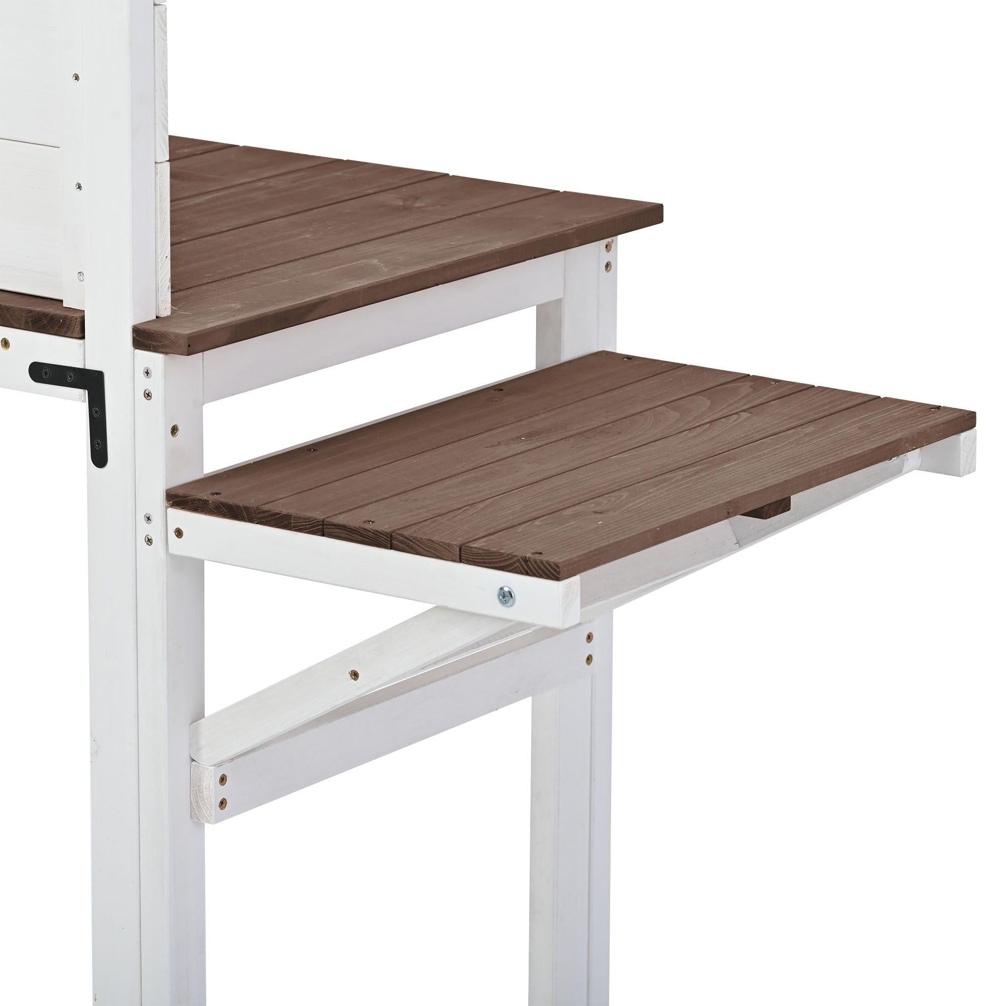 65inch Garden Wood Workstation Backyard Potting Bench Table with Shelves, Side Hook and Foldable Side Table - White