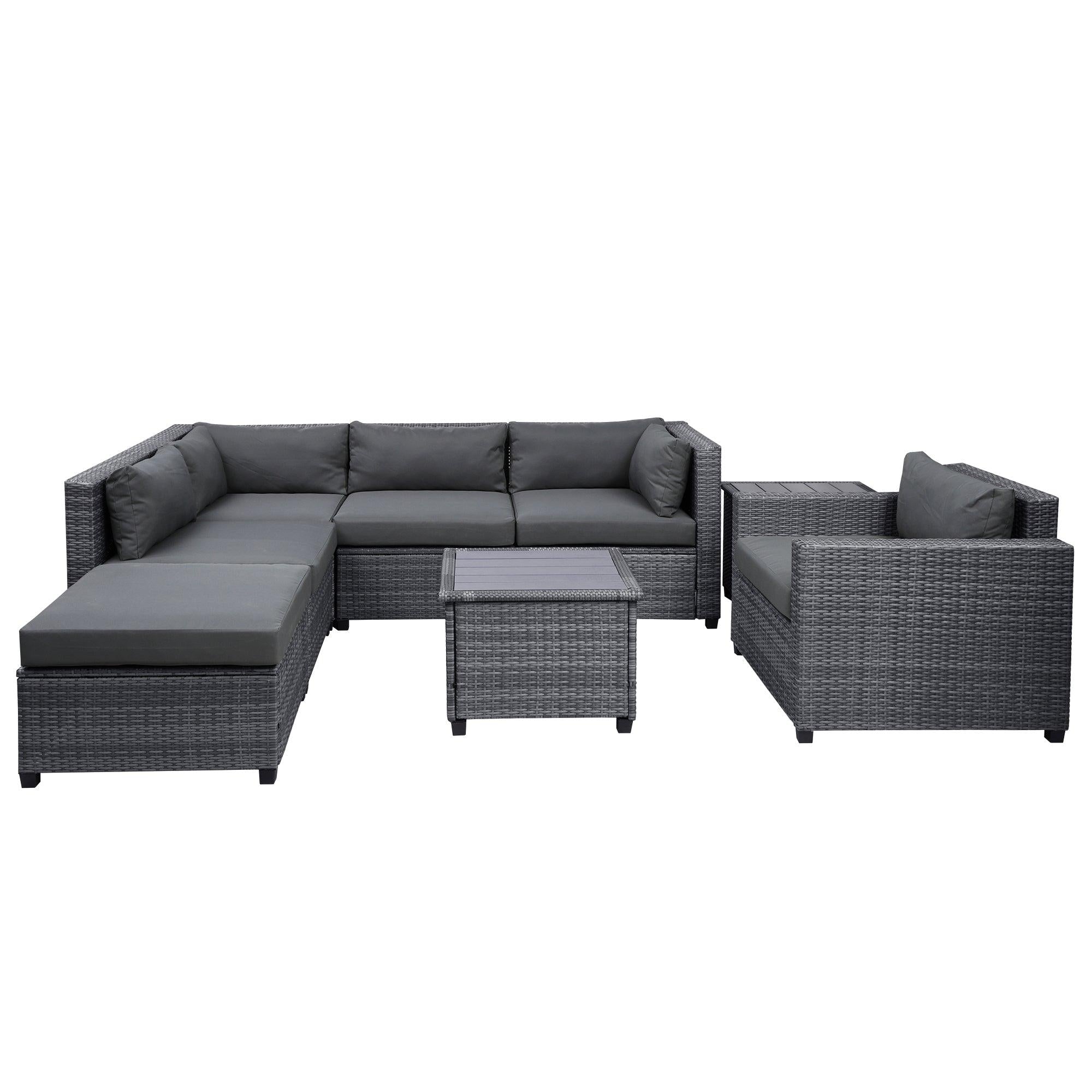 8 PCS Outdoor Patio Rattan Sectional Seating Group with Gray Cushions