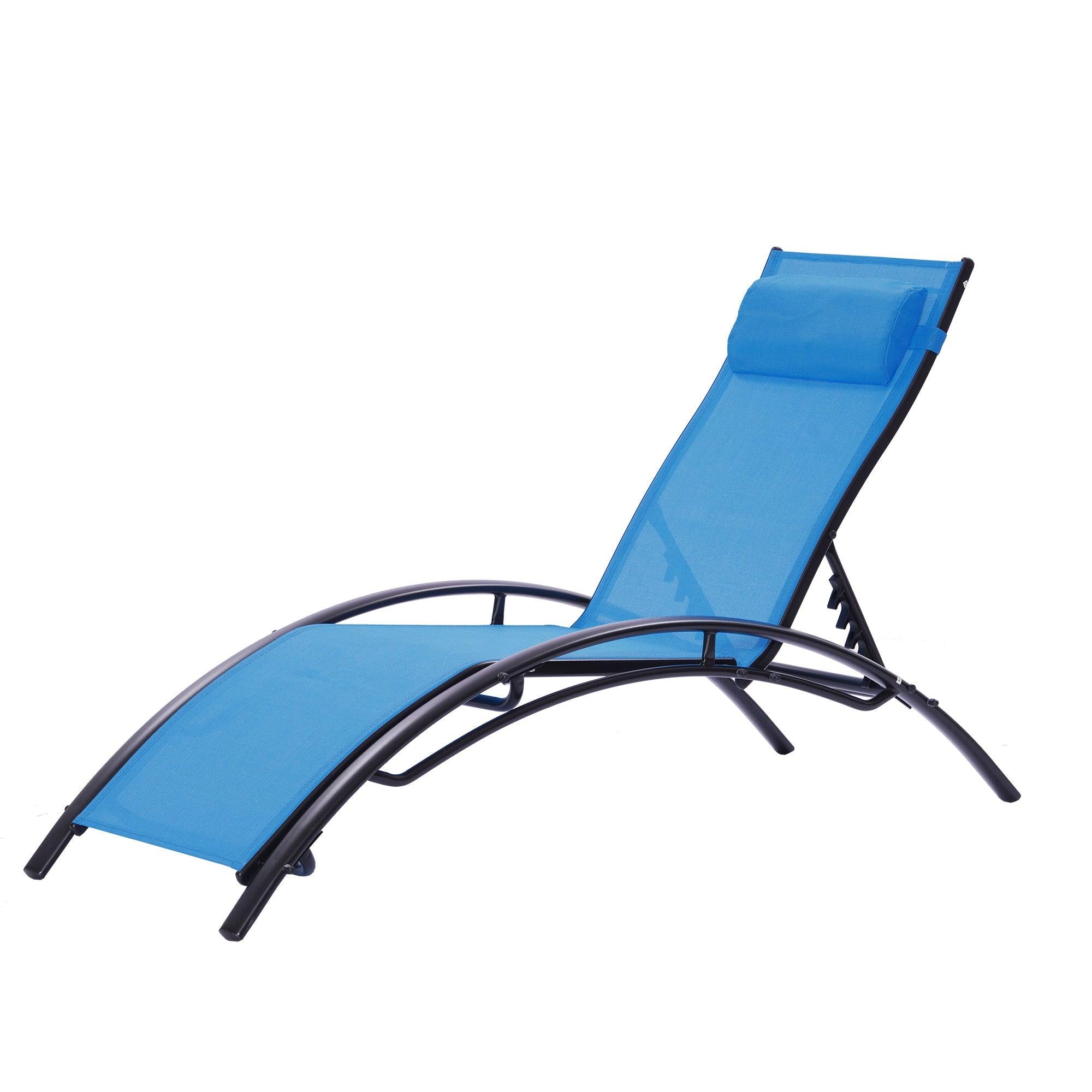 2 PCS Outdoor Chaise Lounge Adjustable Aluminum Arch Recliner Chair - Blue