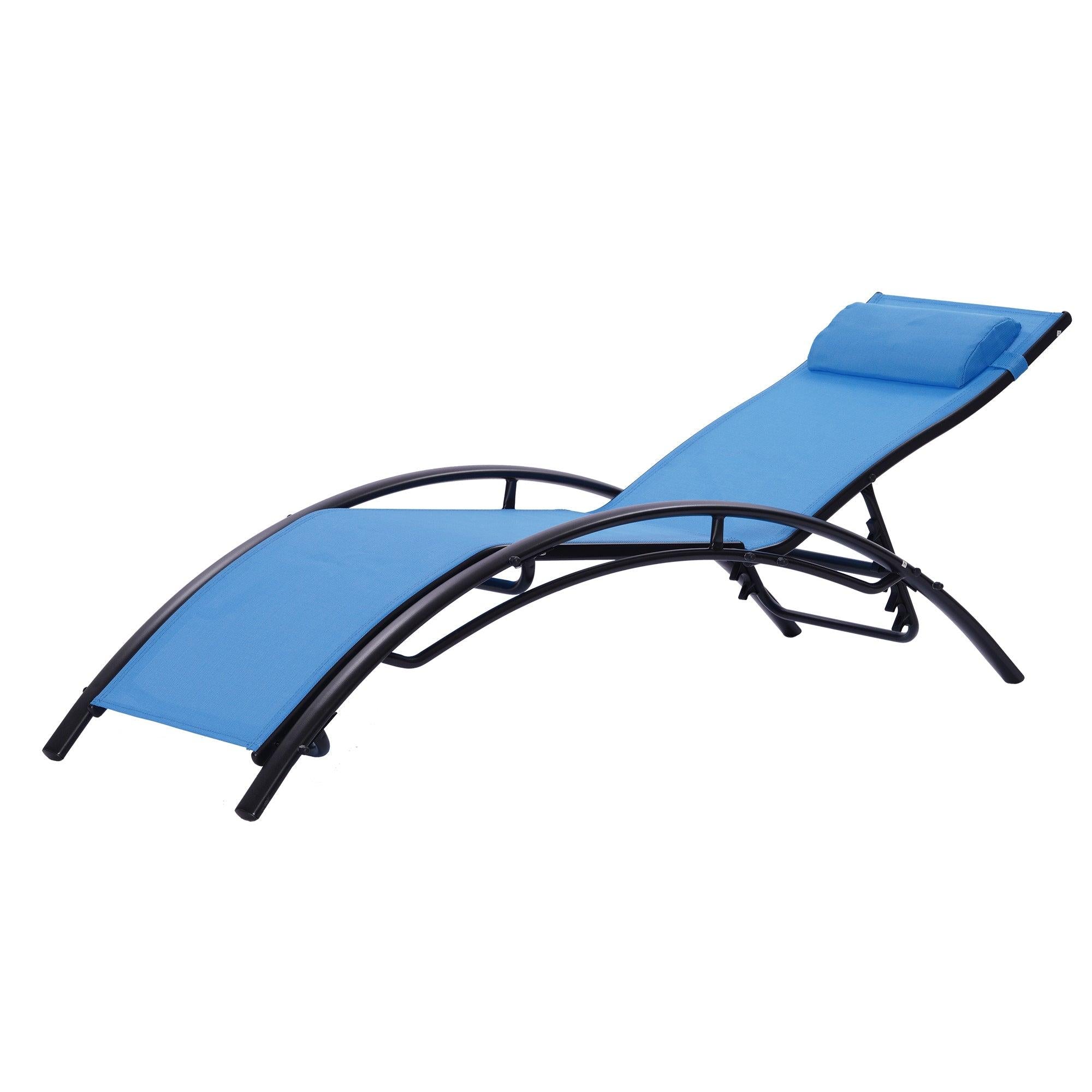 2 PCS Outdoor Chaise Lounge Adjustable Aluminum Arch Recliner Chair - Blue