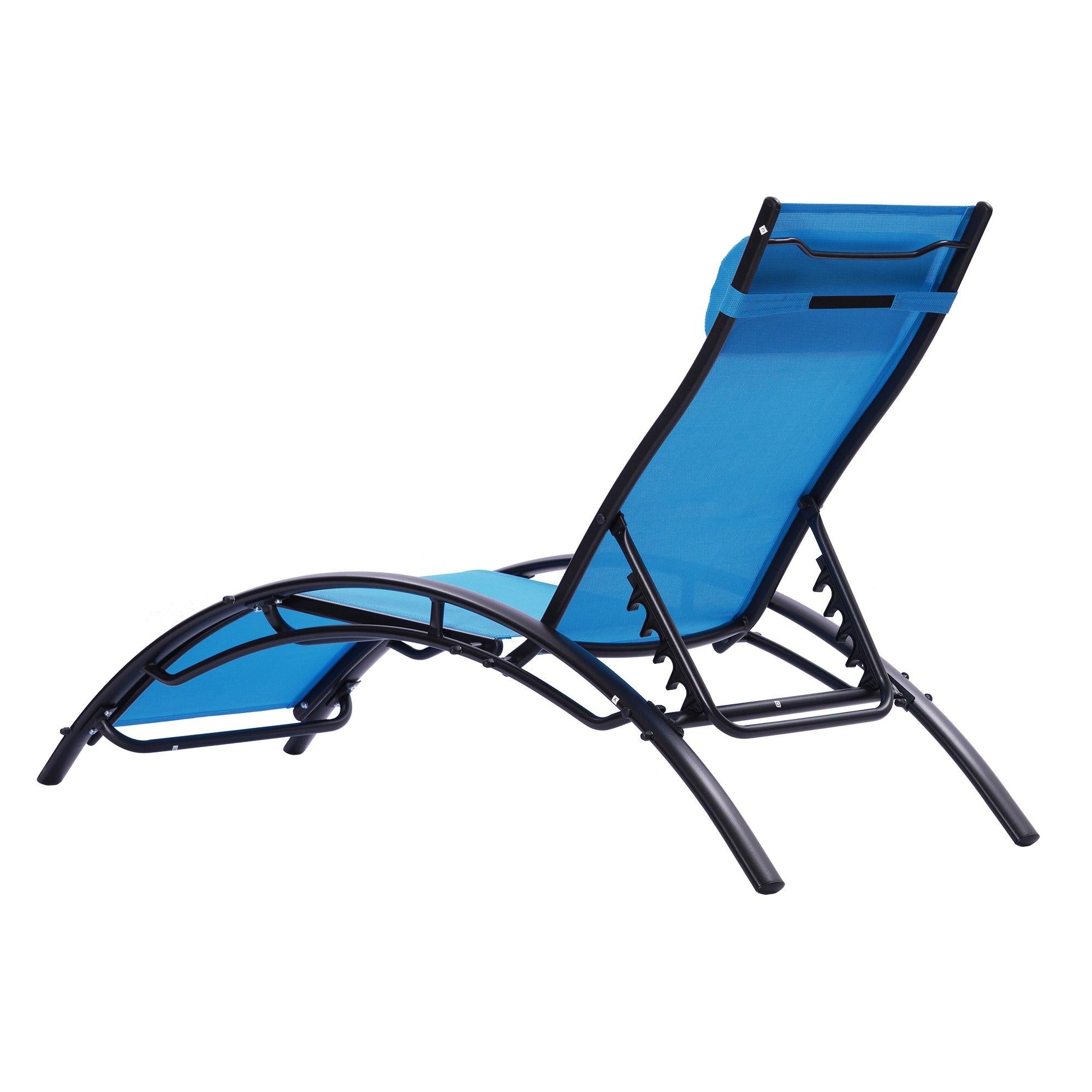 2 PCS Outdoor Chaise Lounge Adjustable Aluminum Arch Recliner Chair - Blue