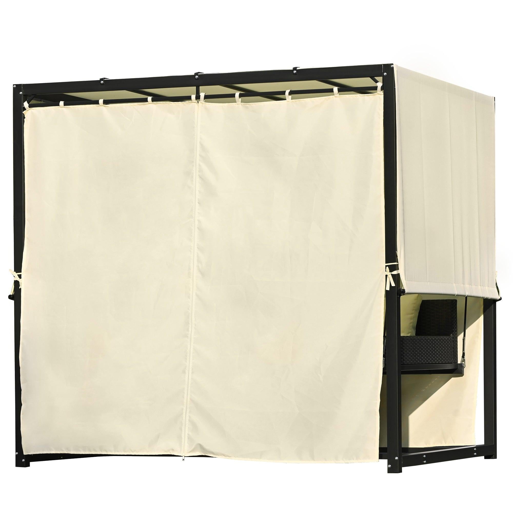 Outdoor Swing Bed with Beige Curtain and Beige Cushion