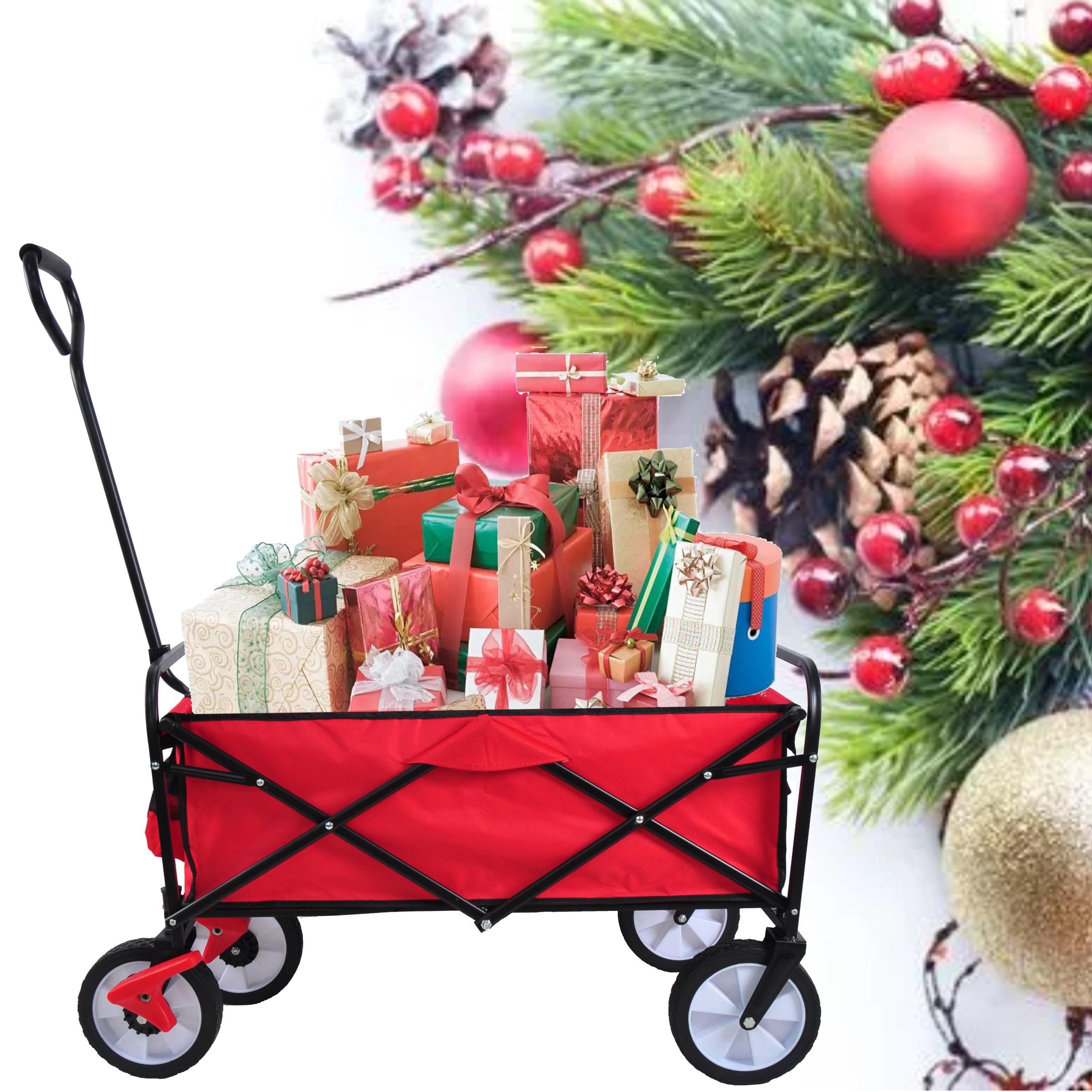 Red Folding Utility Wagon Shopping Beach Cart image