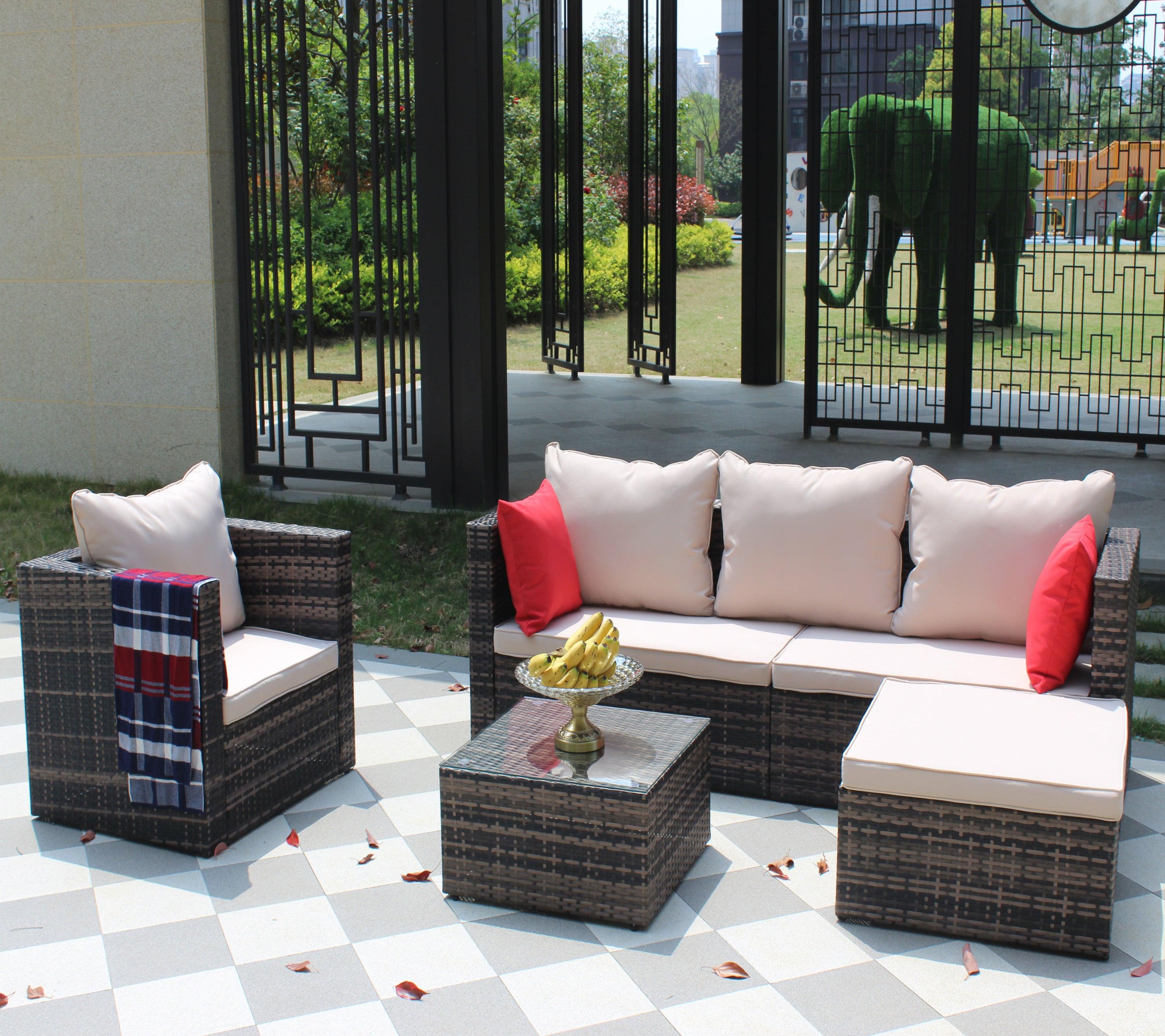 4 PCS Outdoor Patio Rattan Wicker Furniture Sofa Set Durable Cushions