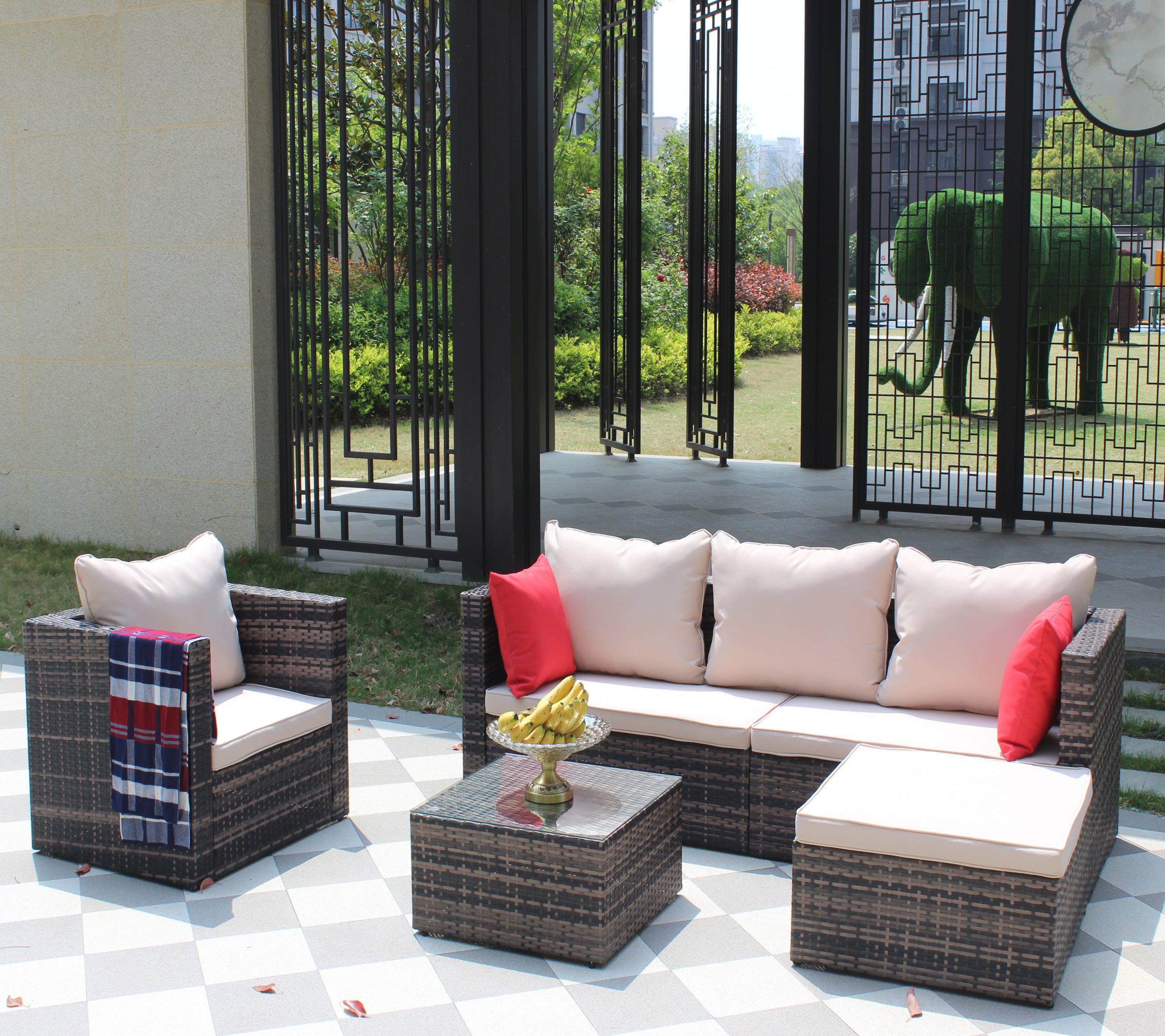 4 PCS Outdoor Patio Rattan Wicker Furniture Sofa Set Durable Cushions