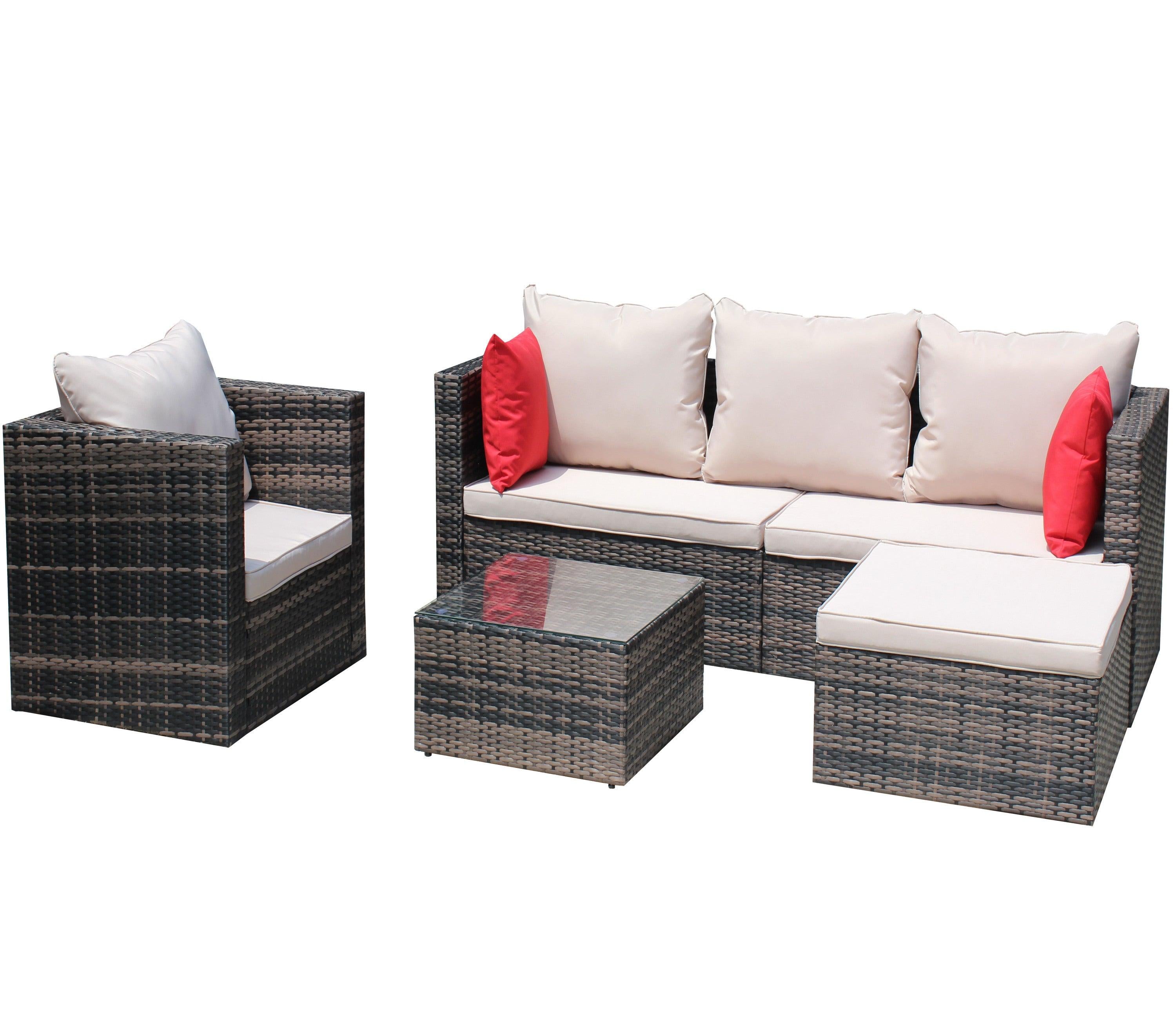 4 PCS Outdoor Patio Rattan Wicker Furniture Sofa Set Durable Cushions