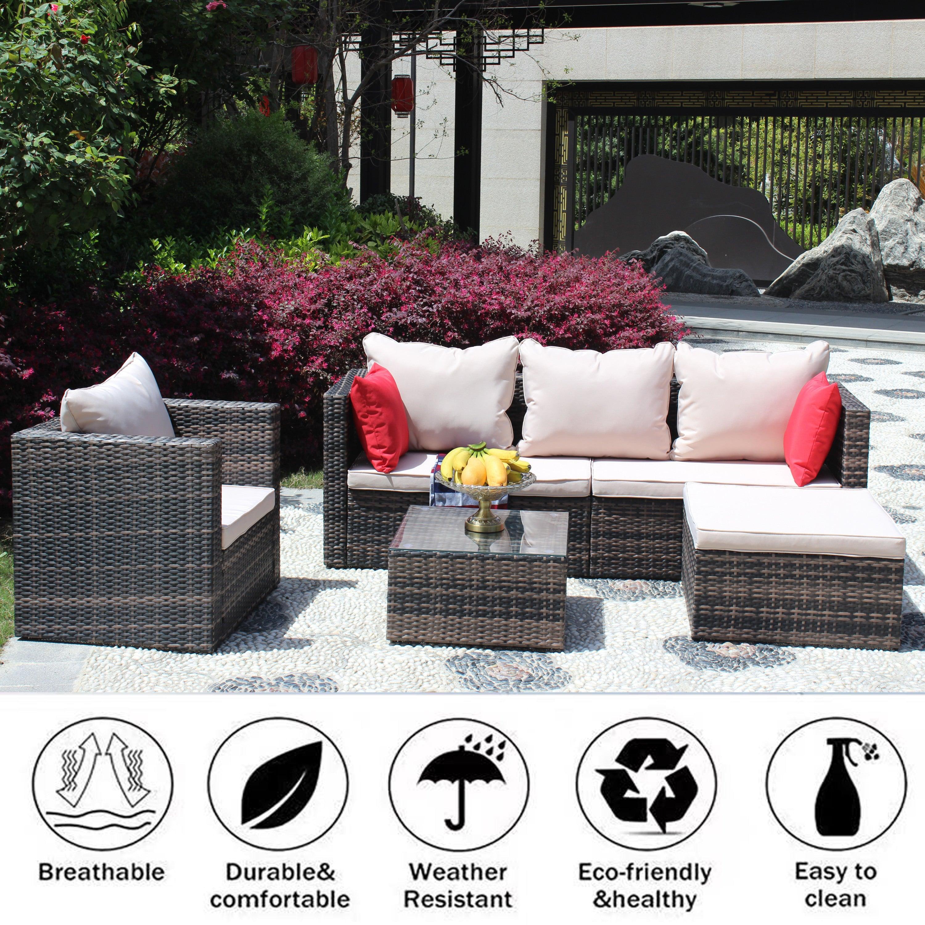 4 PCS Outdoor Patio Rattan Wicker Furniture Sofa Set Durable Cushions