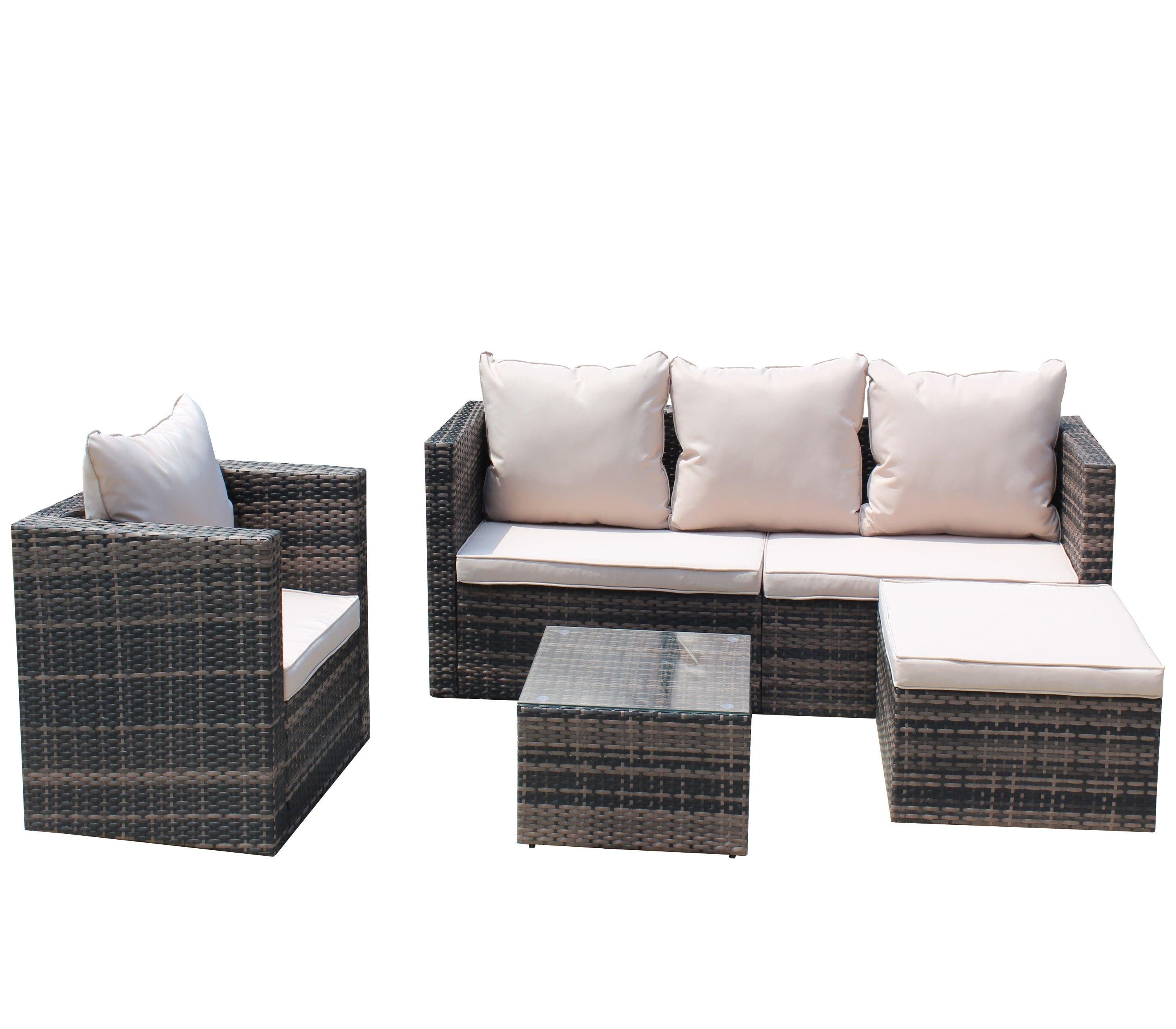 4 PCS Outdoor Patio Rattan Wicker Furniture Sofa Set Durable Cushions