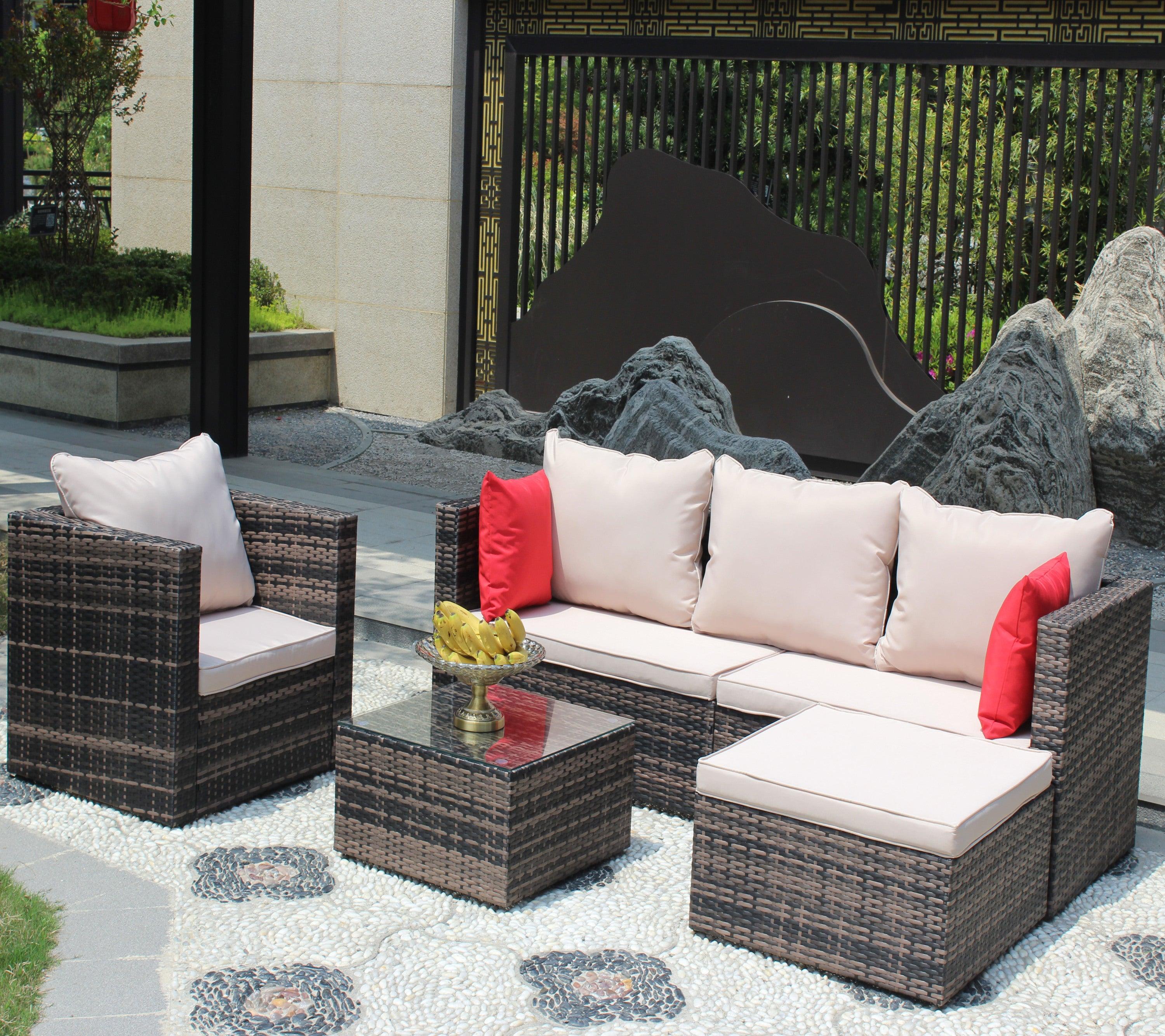 4 PCS Outdoor Patio Rattan Wicker Furniture Sofa Set Durable Cushions