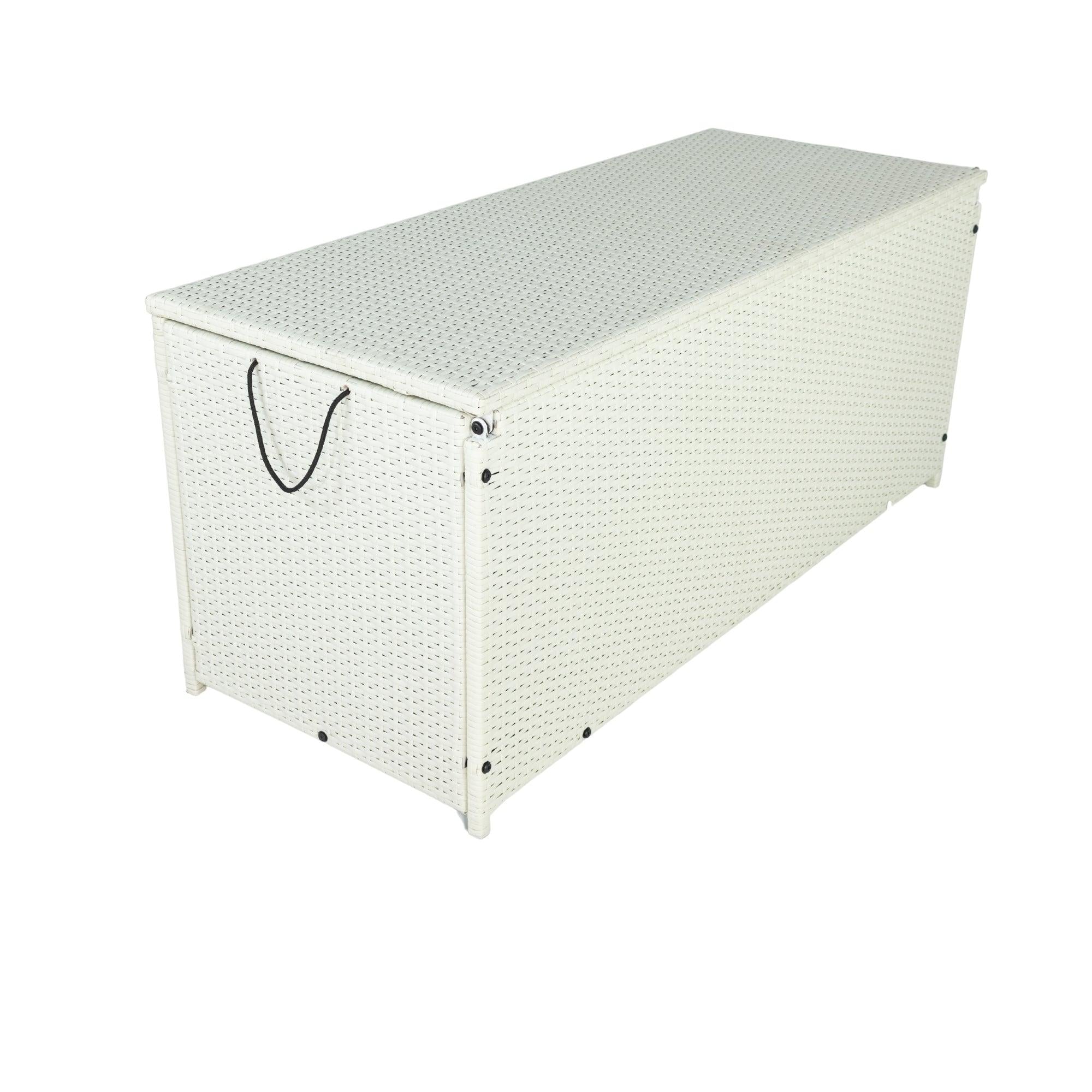 Outdoor 113 Gallon Cream White Rattan WickerStorage Wicker Lid