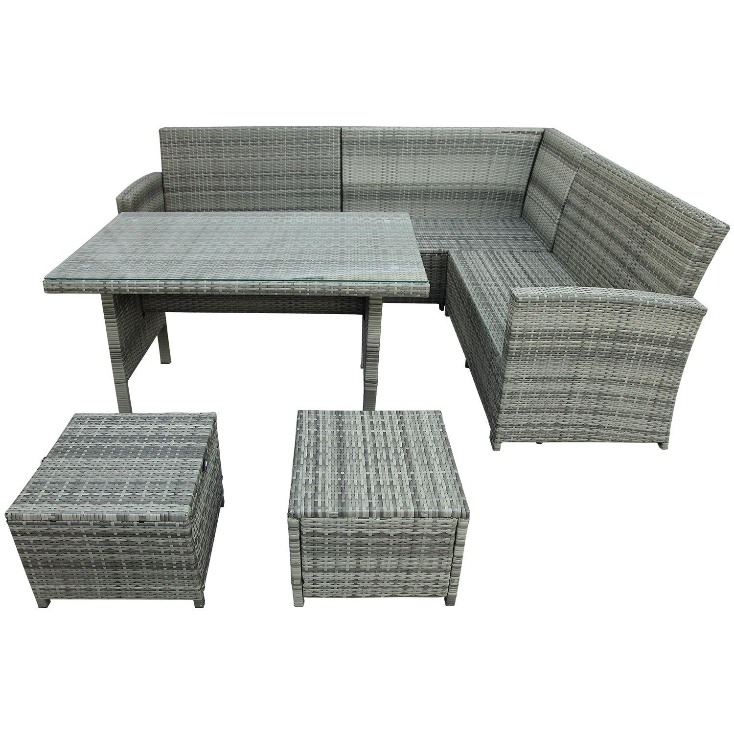 6 PCS Patio Furniture Set Outdoor Sectional Sofa with Glass Table, Ottomans - Gray