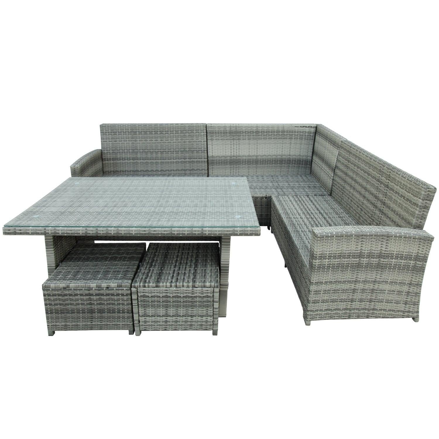 6 PCS Patio Furniture Set Outdoor Sectional Sofa with Glass Table, Ottomans - Gray